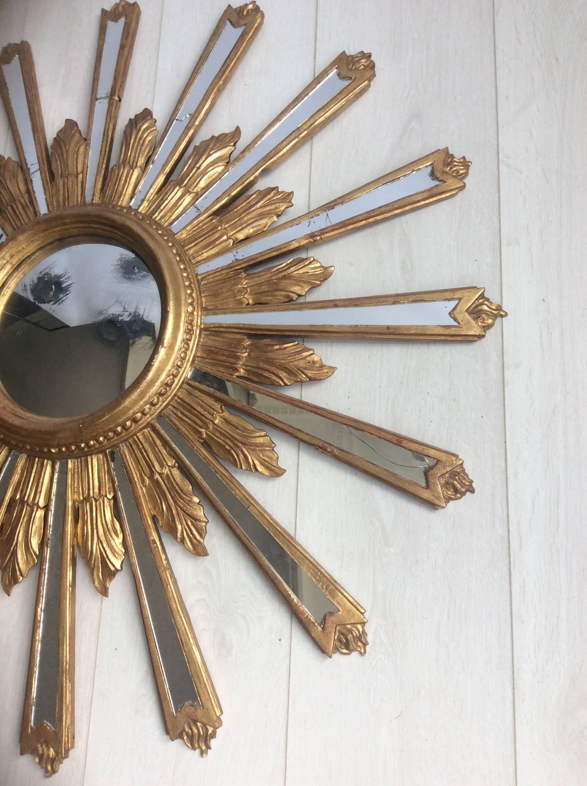 Vintage Italian Giltwood Convex Sunburst Mirror 2