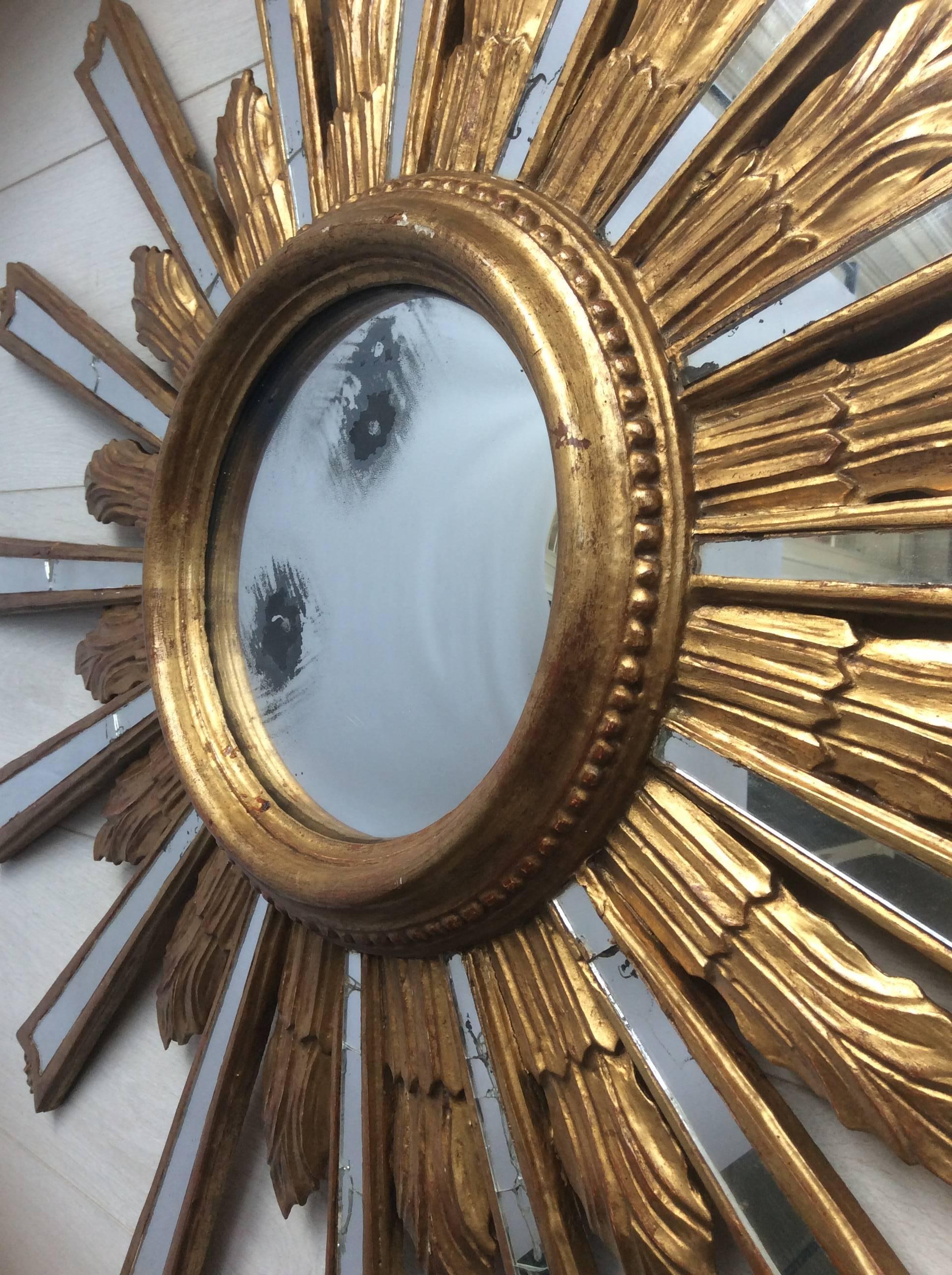 Vintage Italian Giltwood Convex Sunburst Mirror 4