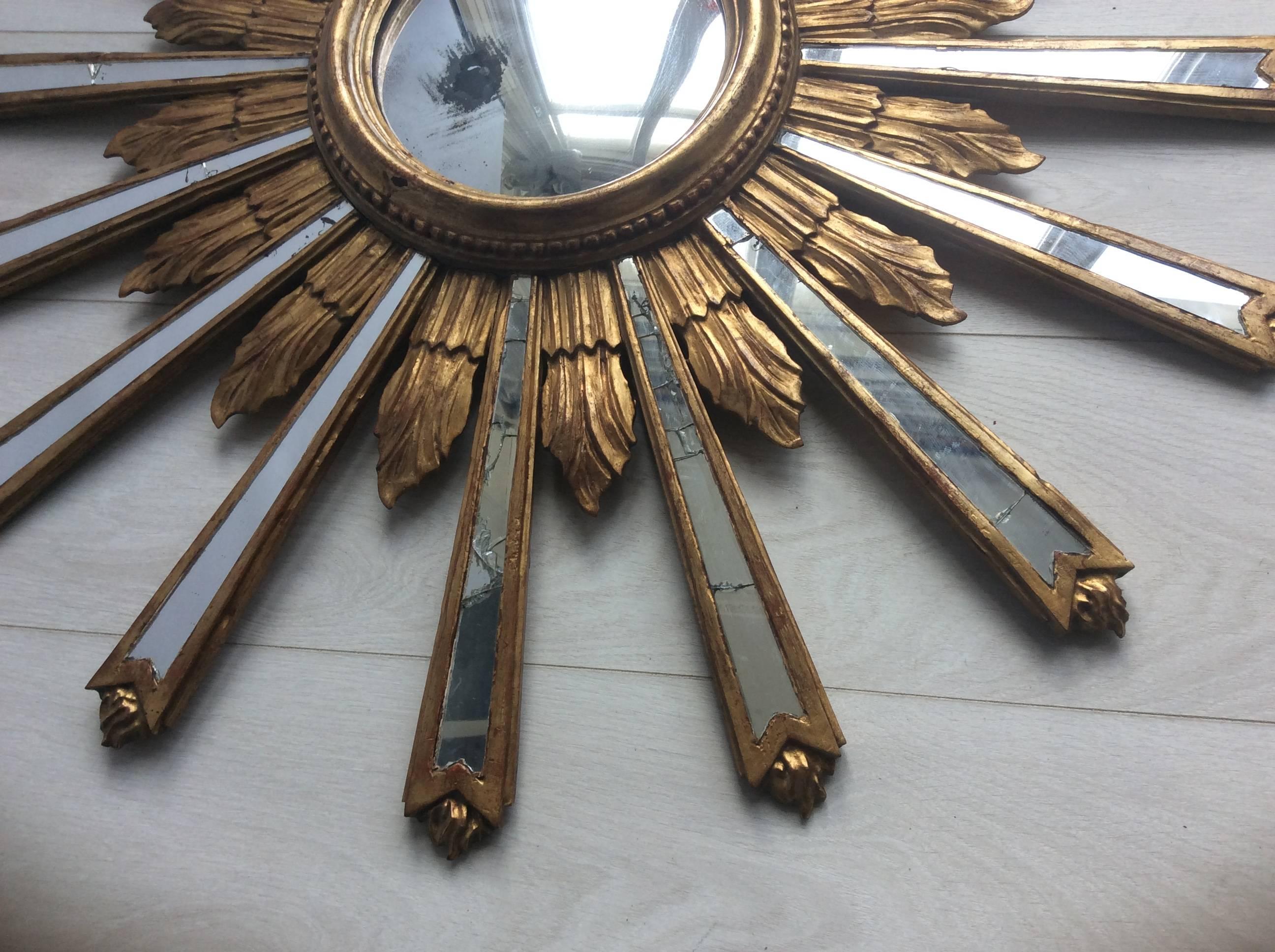 Vintage Italian Giltwood Convex Sunburst Mirror 3