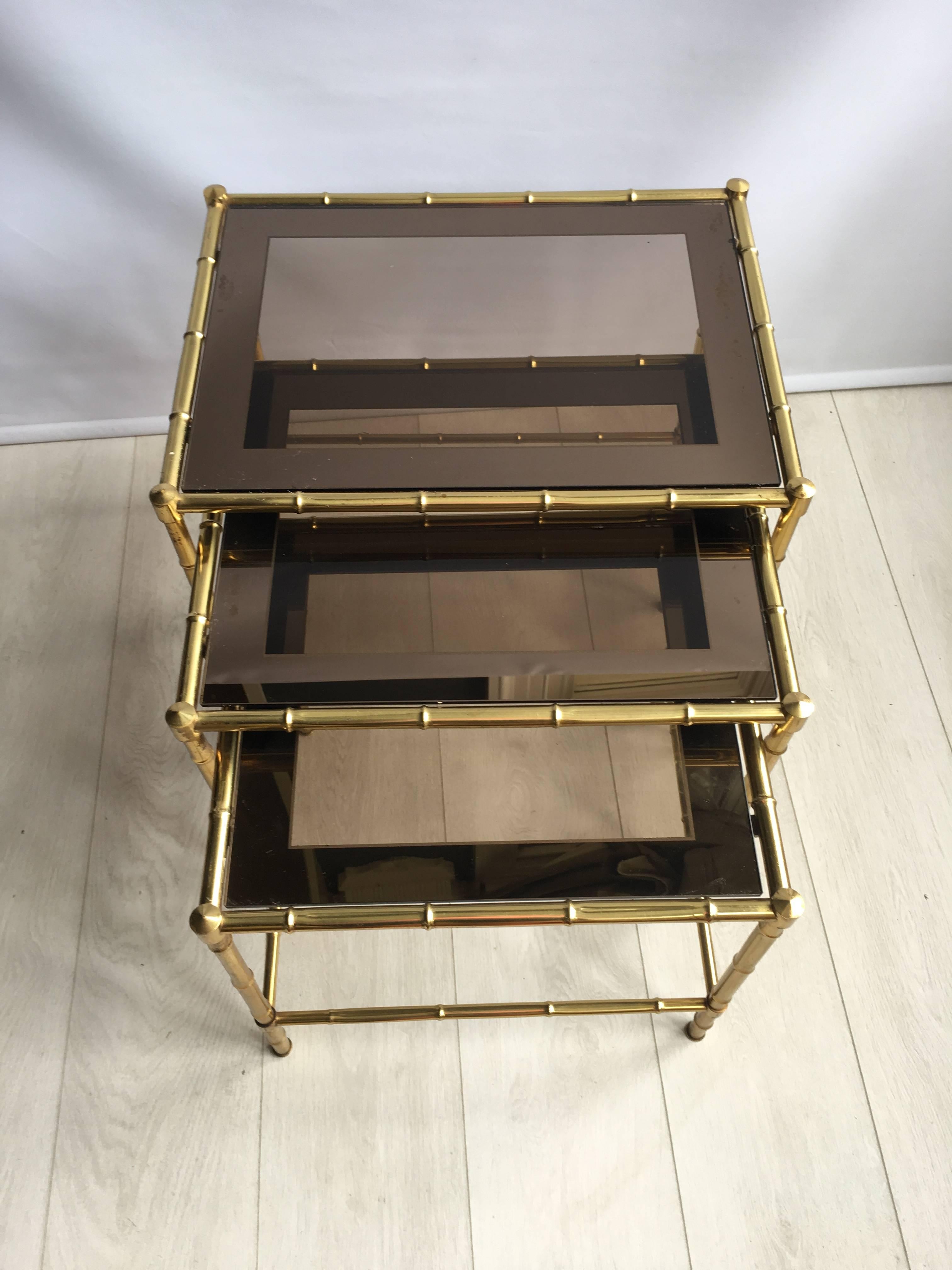 Nest of Vintage French Faux Bamboo Brass Tables In Good Condition For Sale In West Sussex, GB