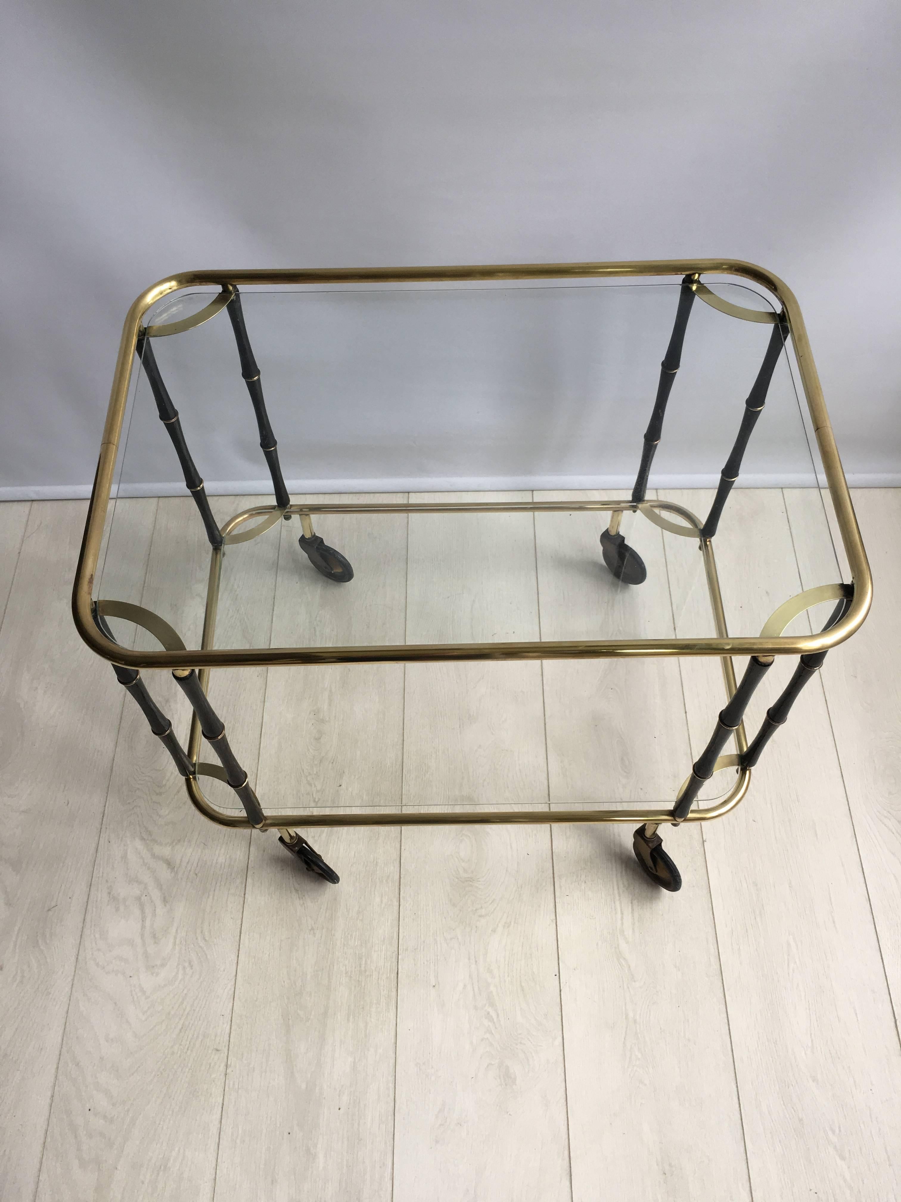 Midcentury Faux Bamboo and Brass Drinks Trolley/Bar Cart In Fair Condition For Sale In West Sussex, GB