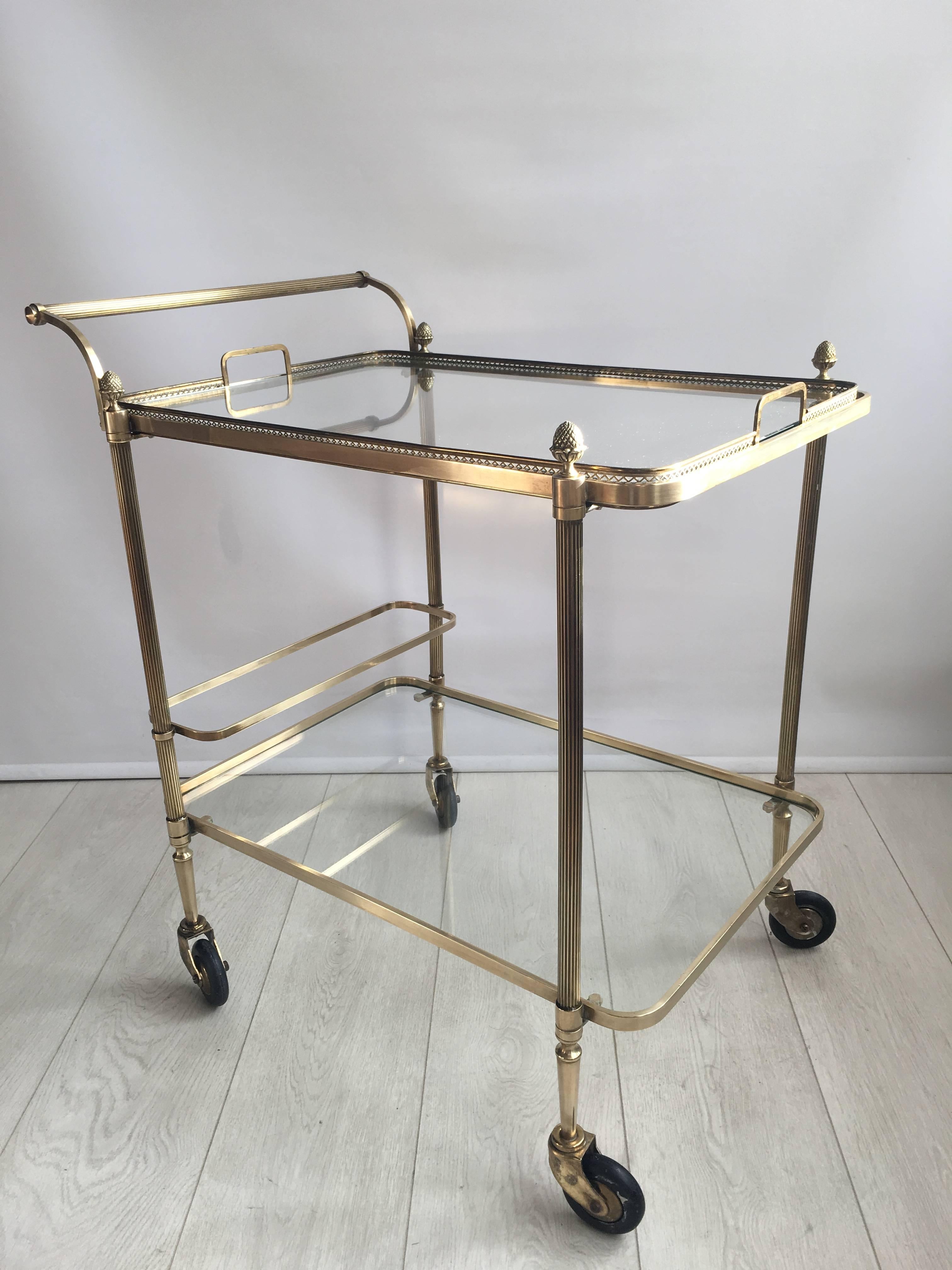 Mid-20th Century Maison Baguès Brass Drinks Trolley or Bar Cart For Sale