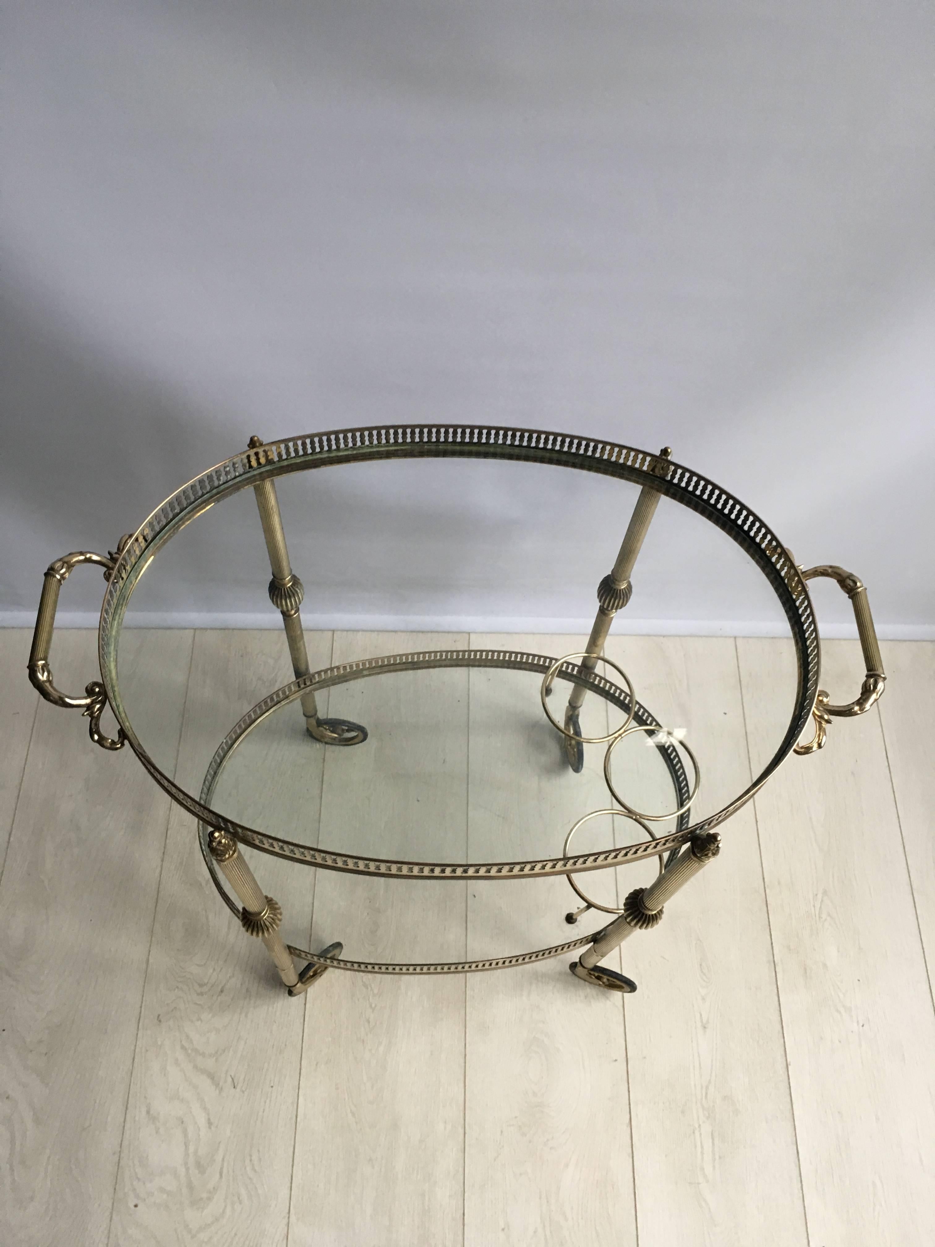 Vintage French Brass Drinks Trolley/Bar Cart In Fair Condition In West Sussex, GB