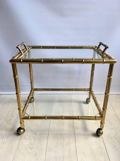 Vintage French Brass Faux Bamboo Drinks Trolley or Bar Cart
