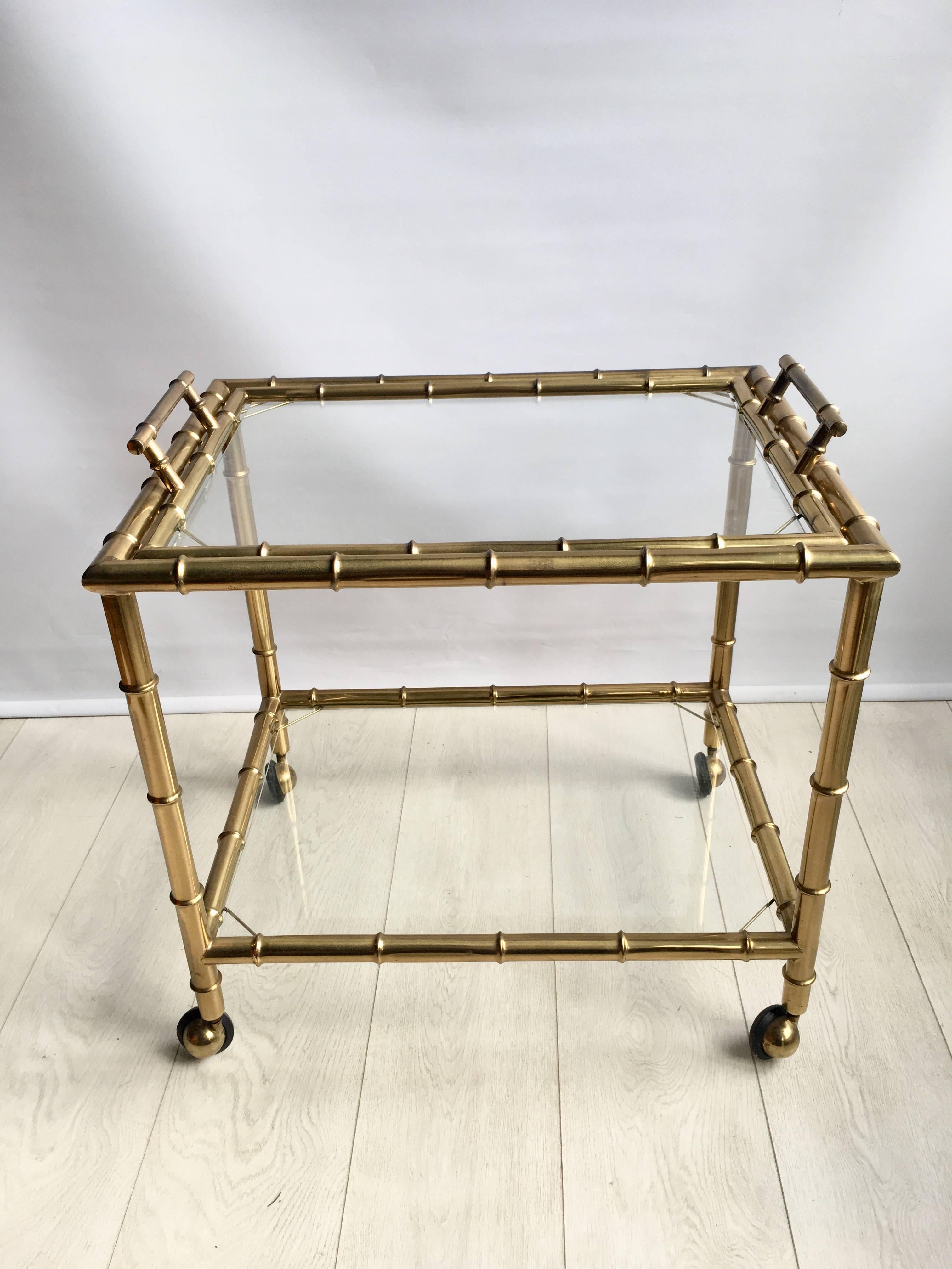Vintage French Brass Faux Bamboo Drinks Trolley or Bar Cart For Sale 1