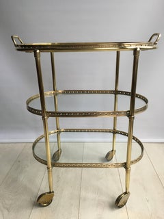 Vintage French Brass Drinks Trolley or Bar Cart