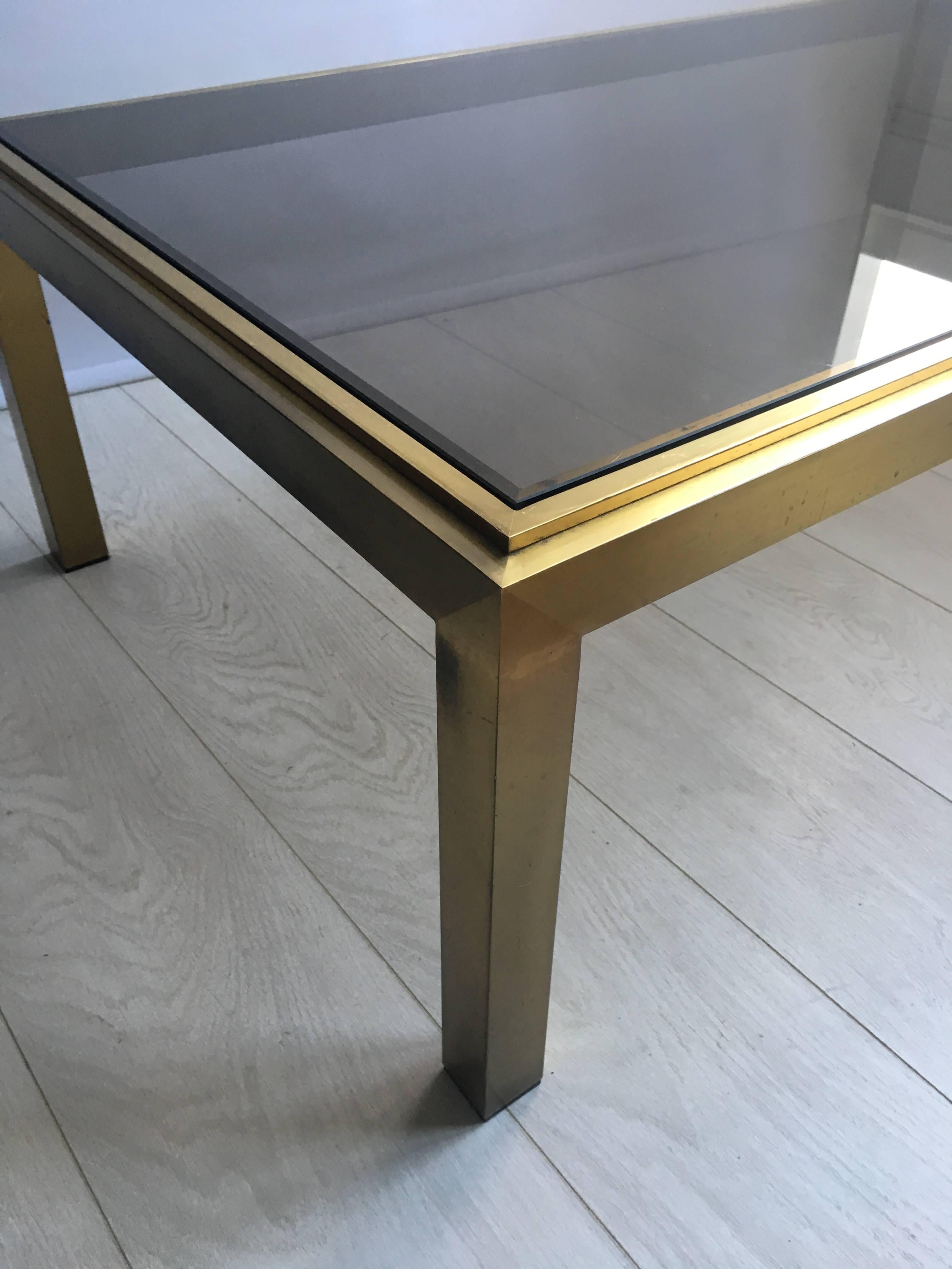 Late 20th Century Vintage French Brass and Glass Coffee Table For Sale