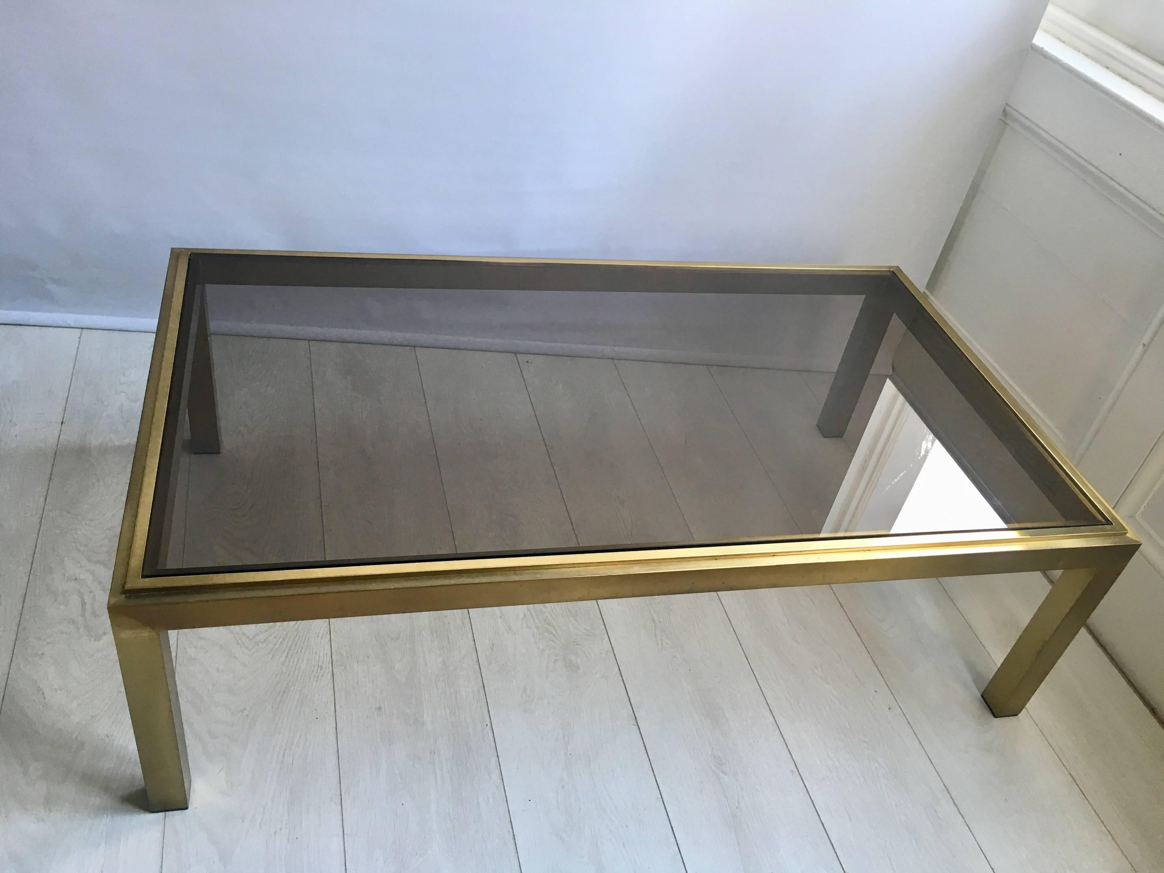 Hollywood Regency Vintage French Brass and Glass Coffee Table For Sale