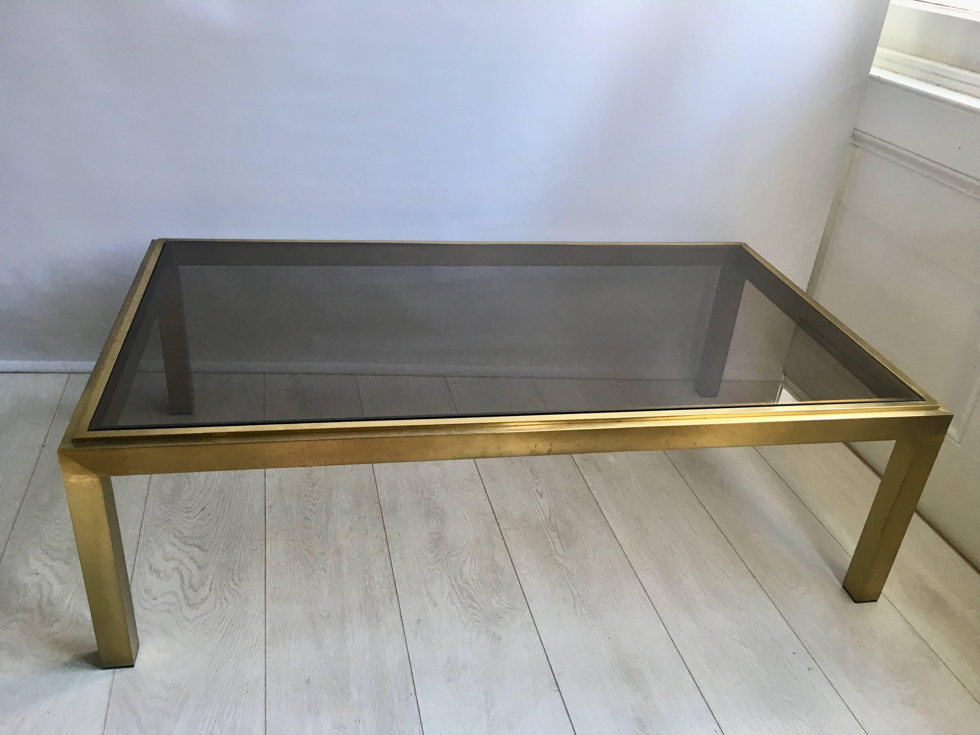 Vintage French Brass and Glass Coffee Table For Sale 2