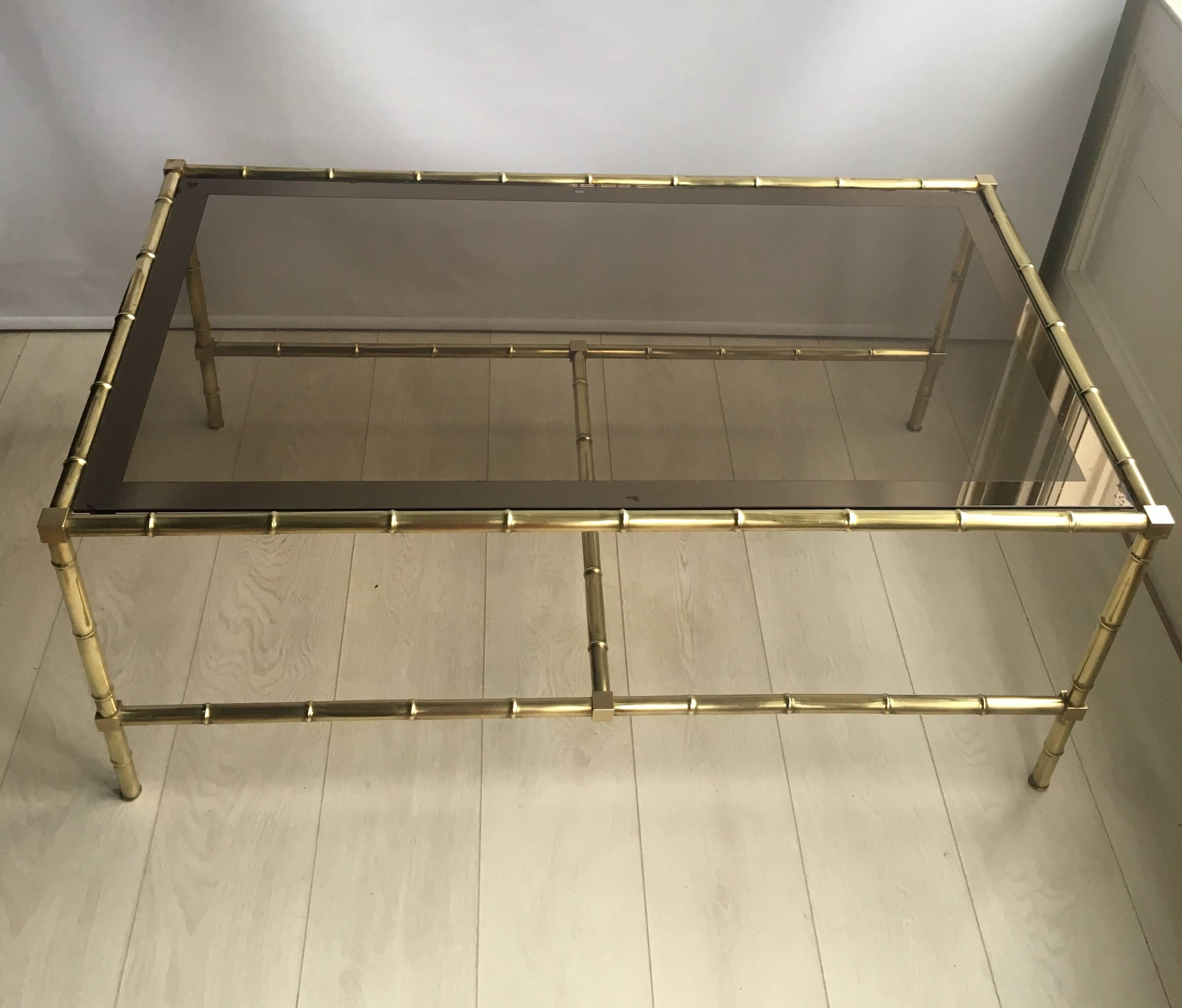 Vintage French Faux Bamboo Brass Coffee Table For Sale 3