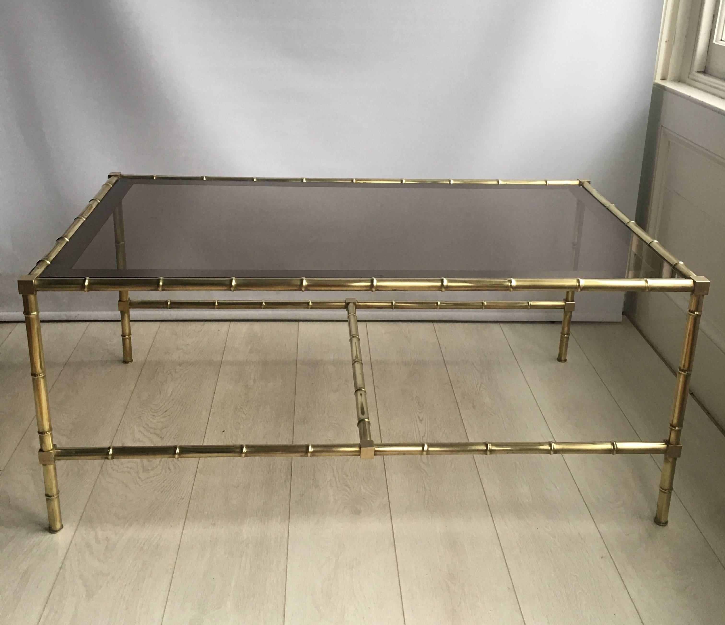Vintage French Faux Bamboo Brass Coffee Table For Sale 4