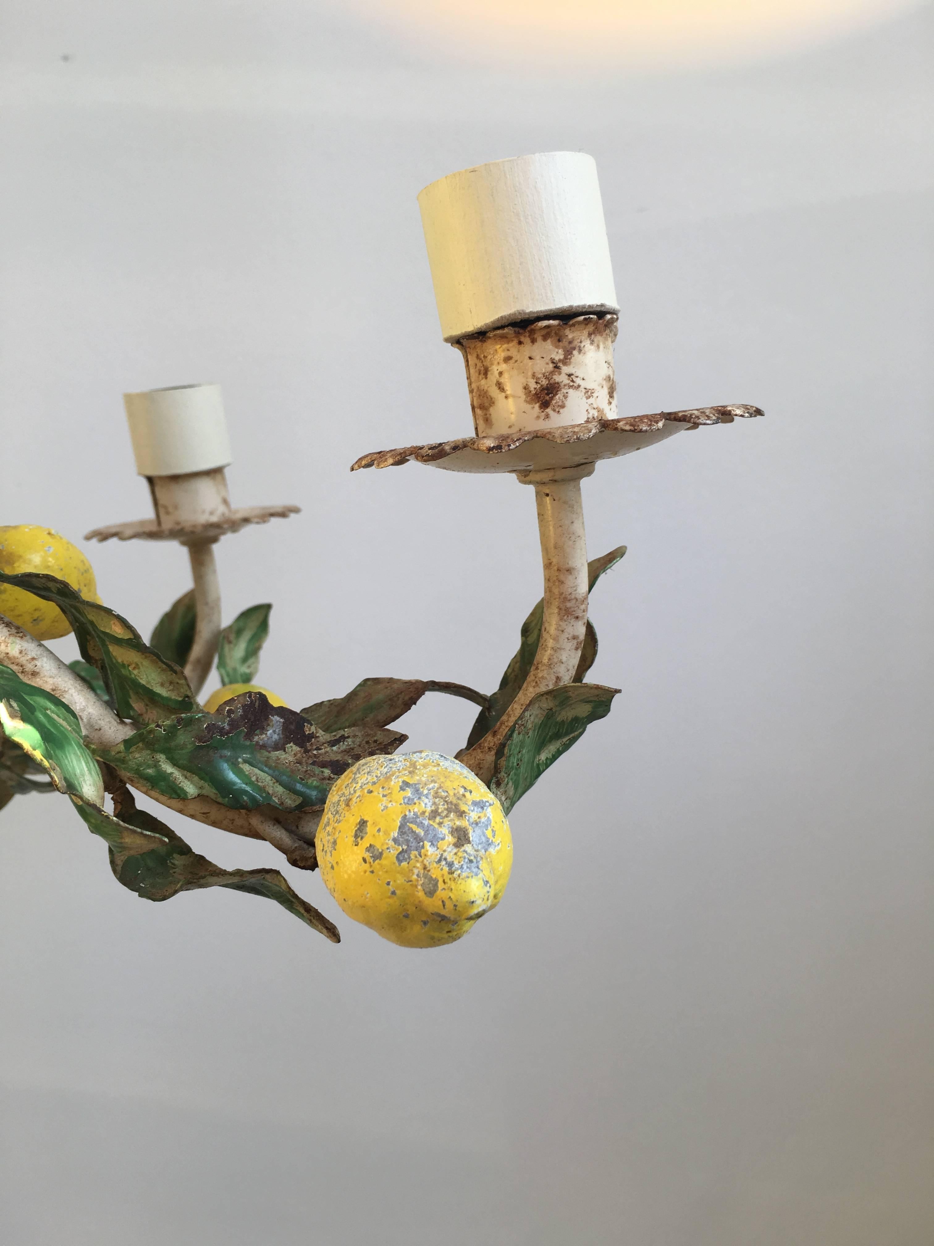 Vintage Italian Tole Lemon Chandelier For Sale 3