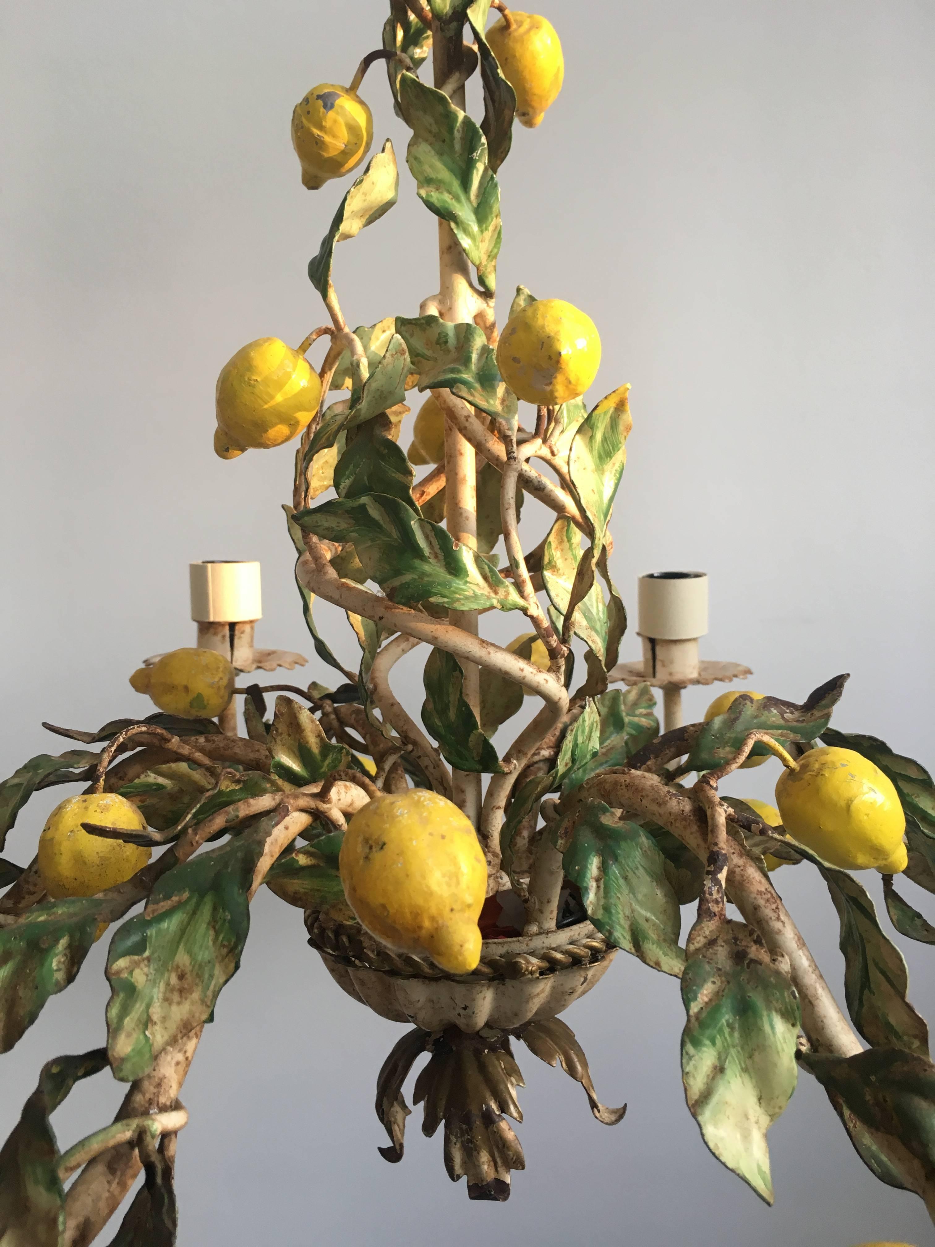 Vintage Italian Tole Lemon Chandelier For Sale 4