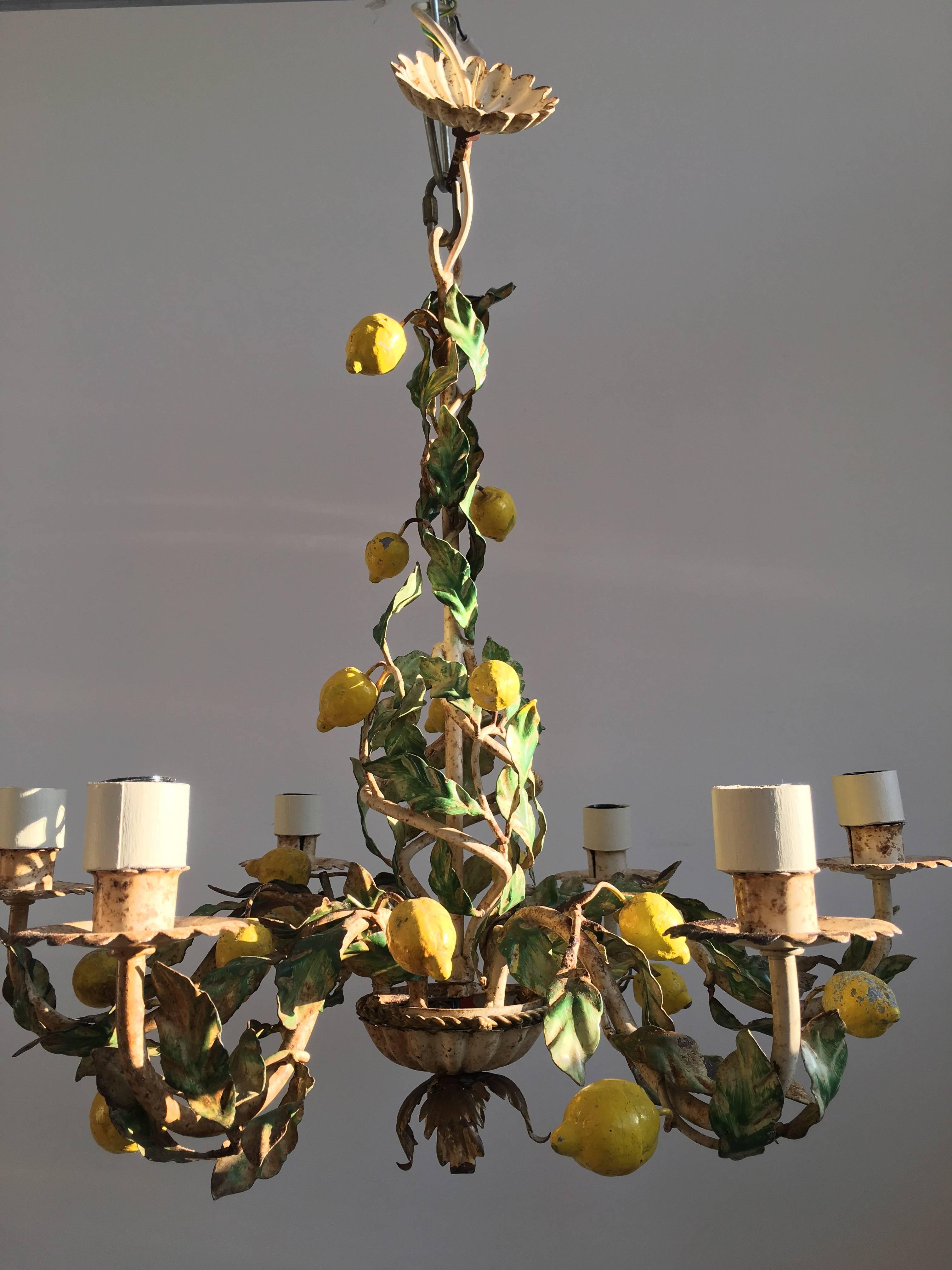 Mid-20th Century Vintage Italian Tole Lemon Chandelier For Sale