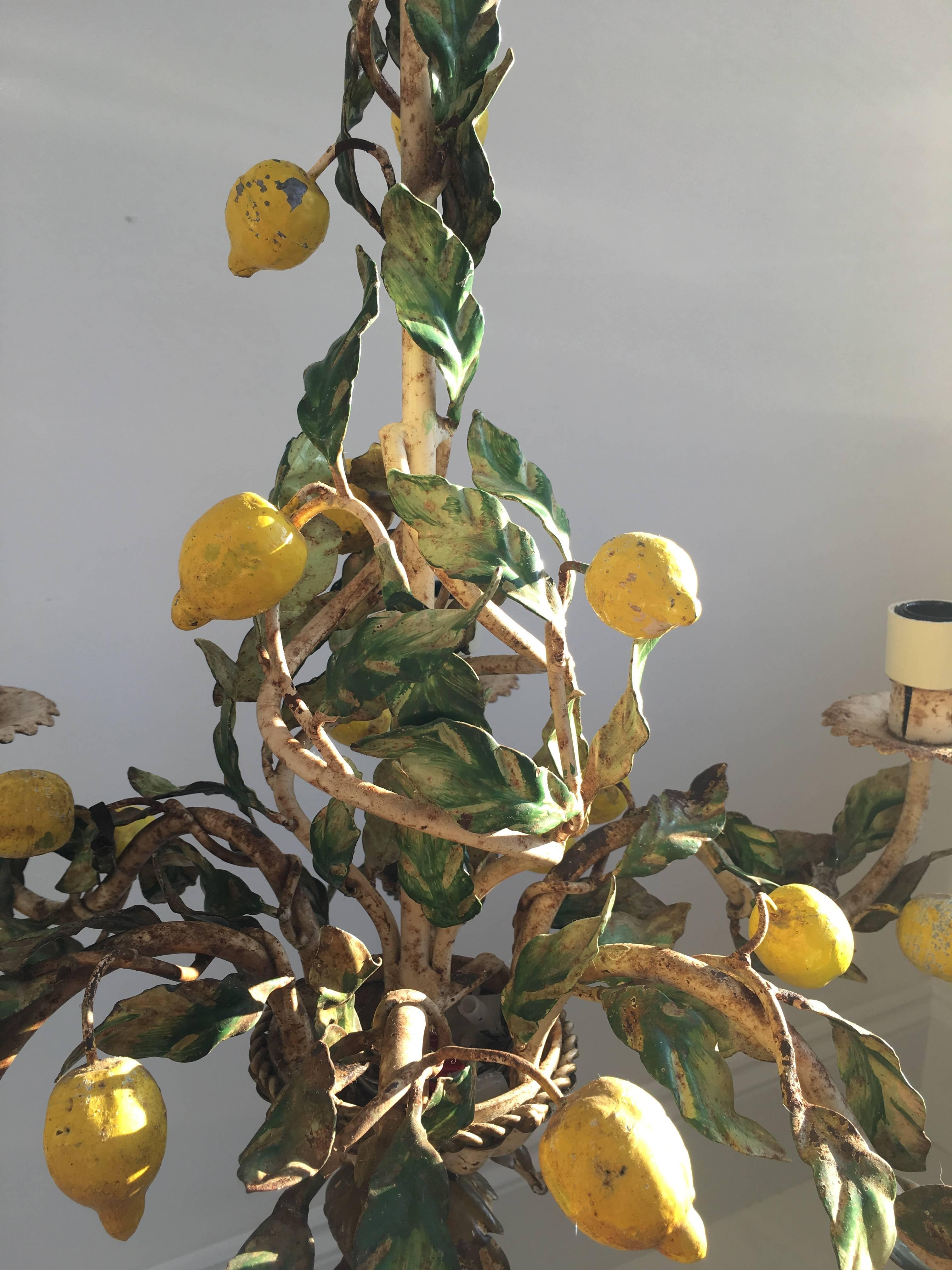 Vintage Italian Tole Lemon Chandelier For Sale 1