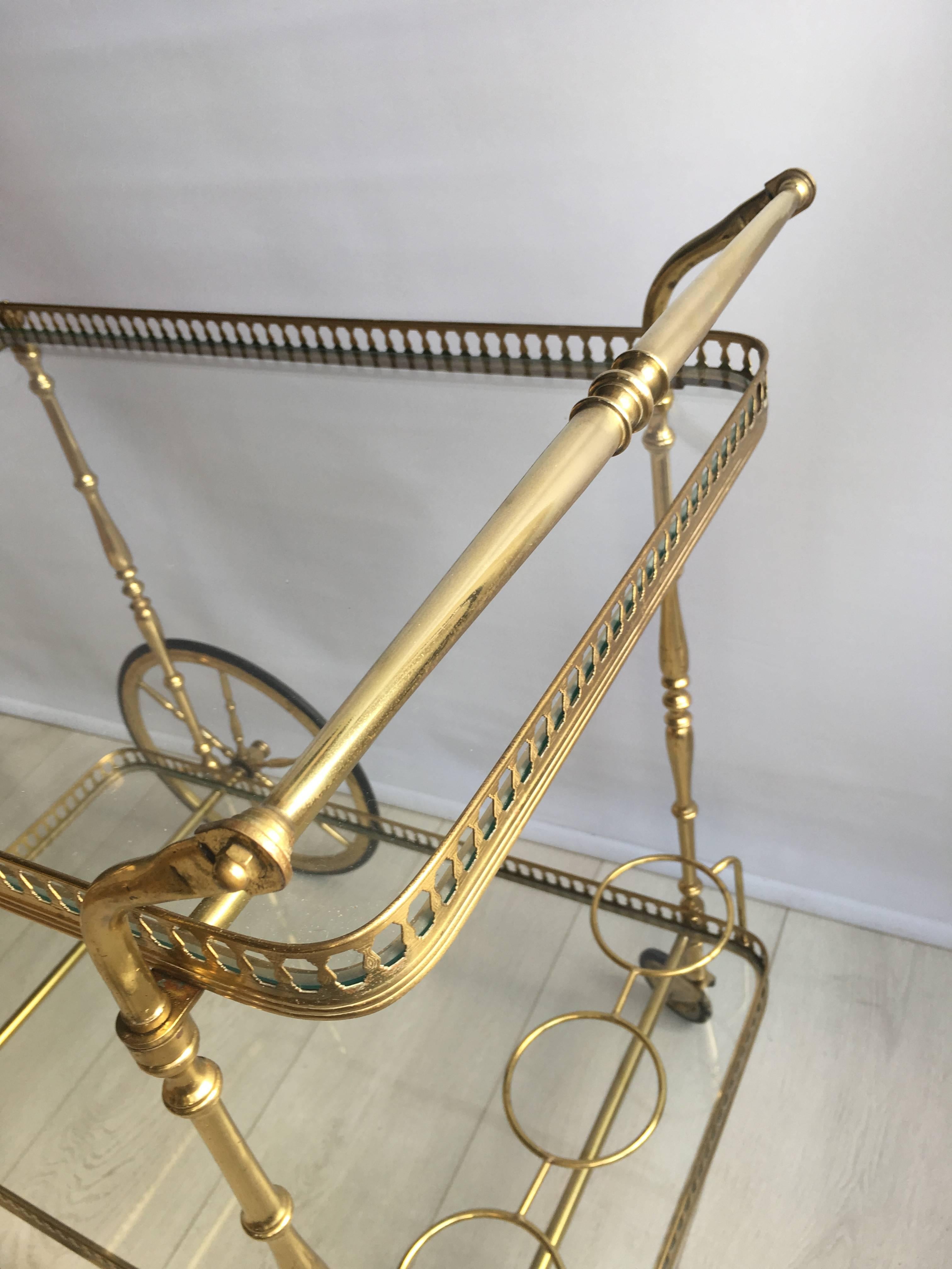 Vintage French Brass Drinks Trolley or Bar Cart 1