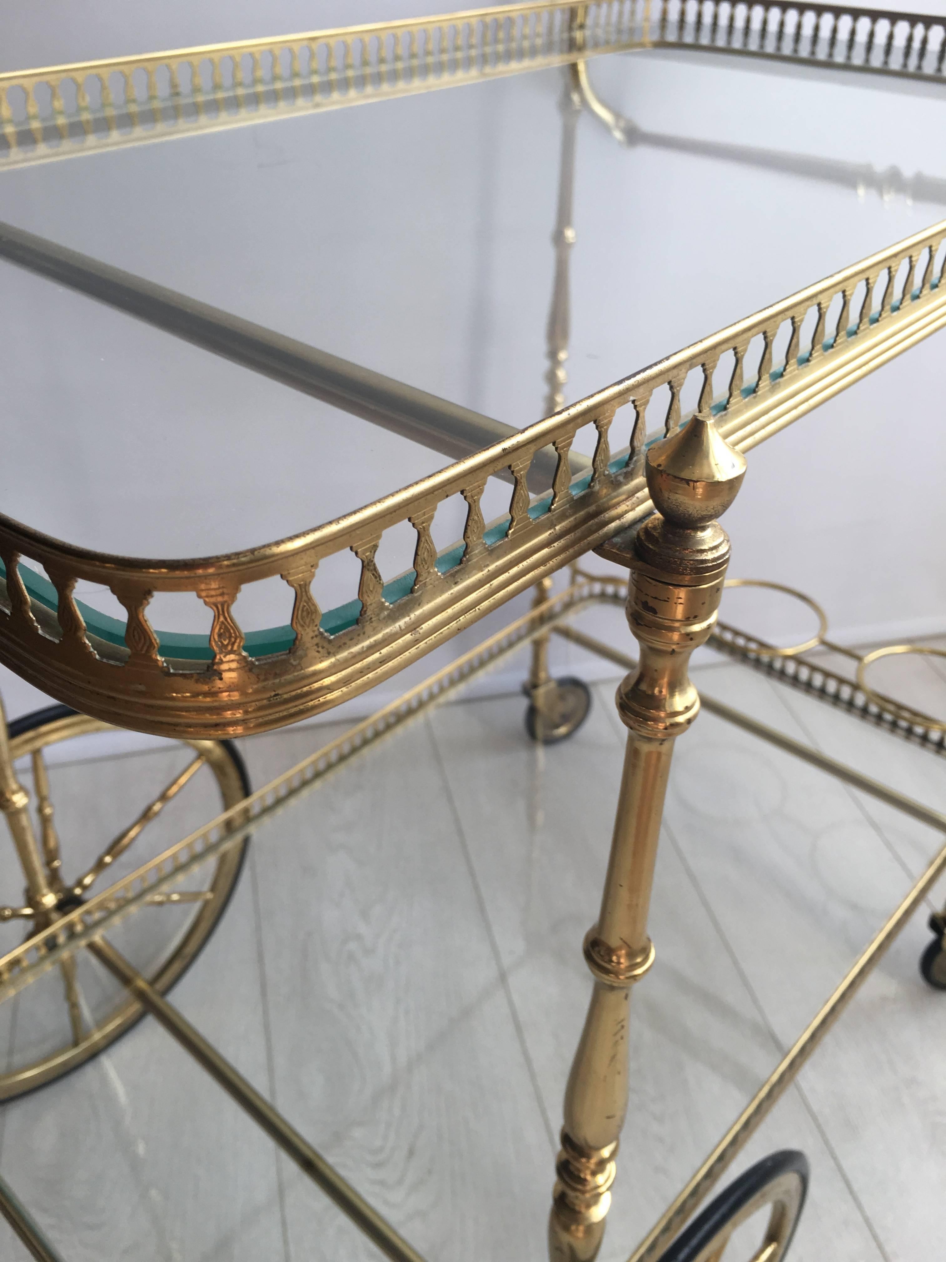 Vintage French Brass Drinks Trolley or Bar Cart In Fair Condition In West Sussex, GB