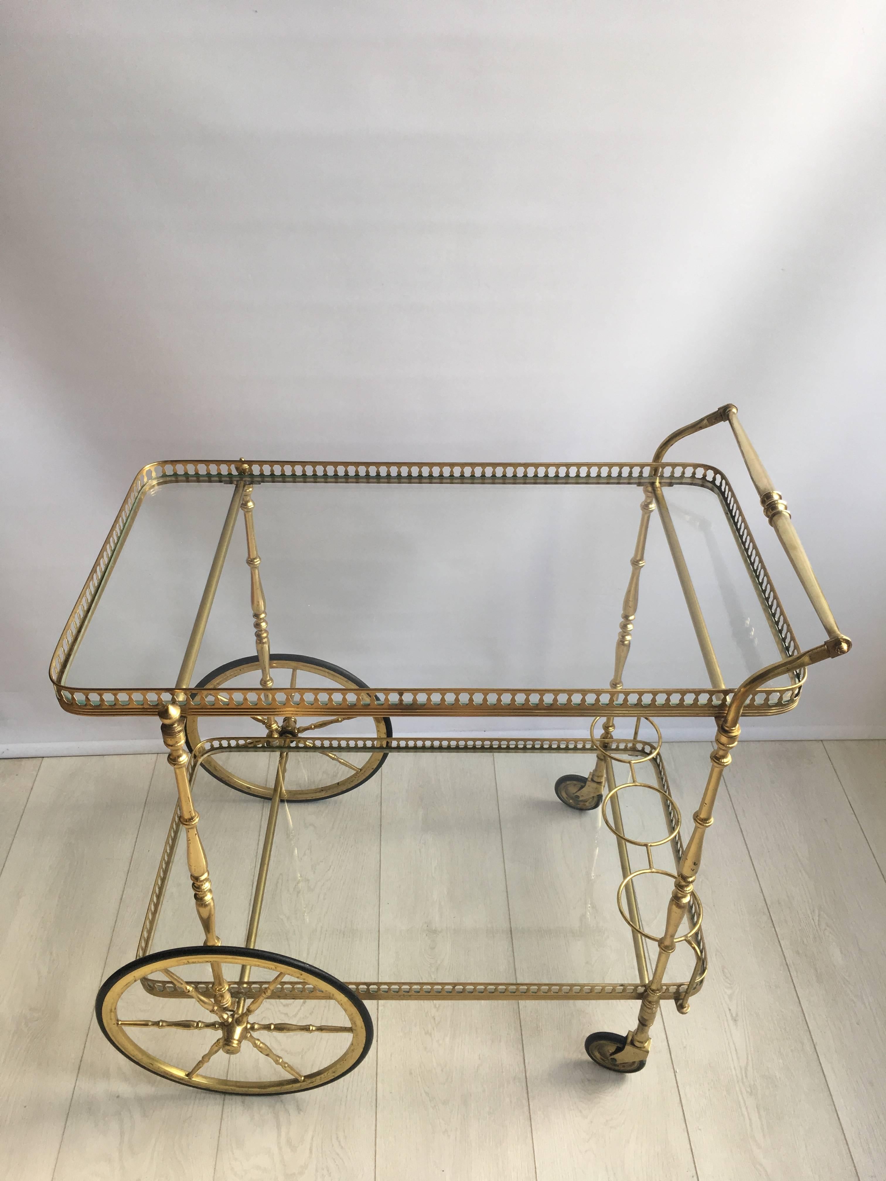 Mid-20th Century Vintage French Brass Drinks Trolley or Bar Cart