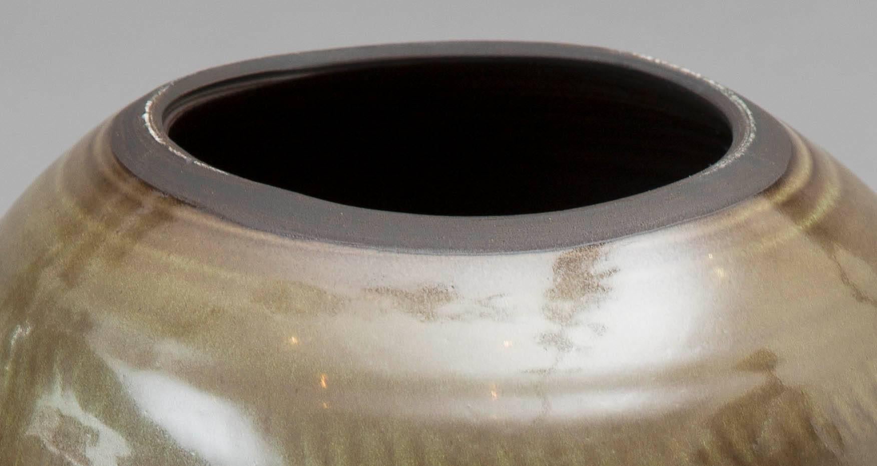 Enameled Contemporary '2015' Green Celadon Vase, One of a Kind, Karen Swami For Sale