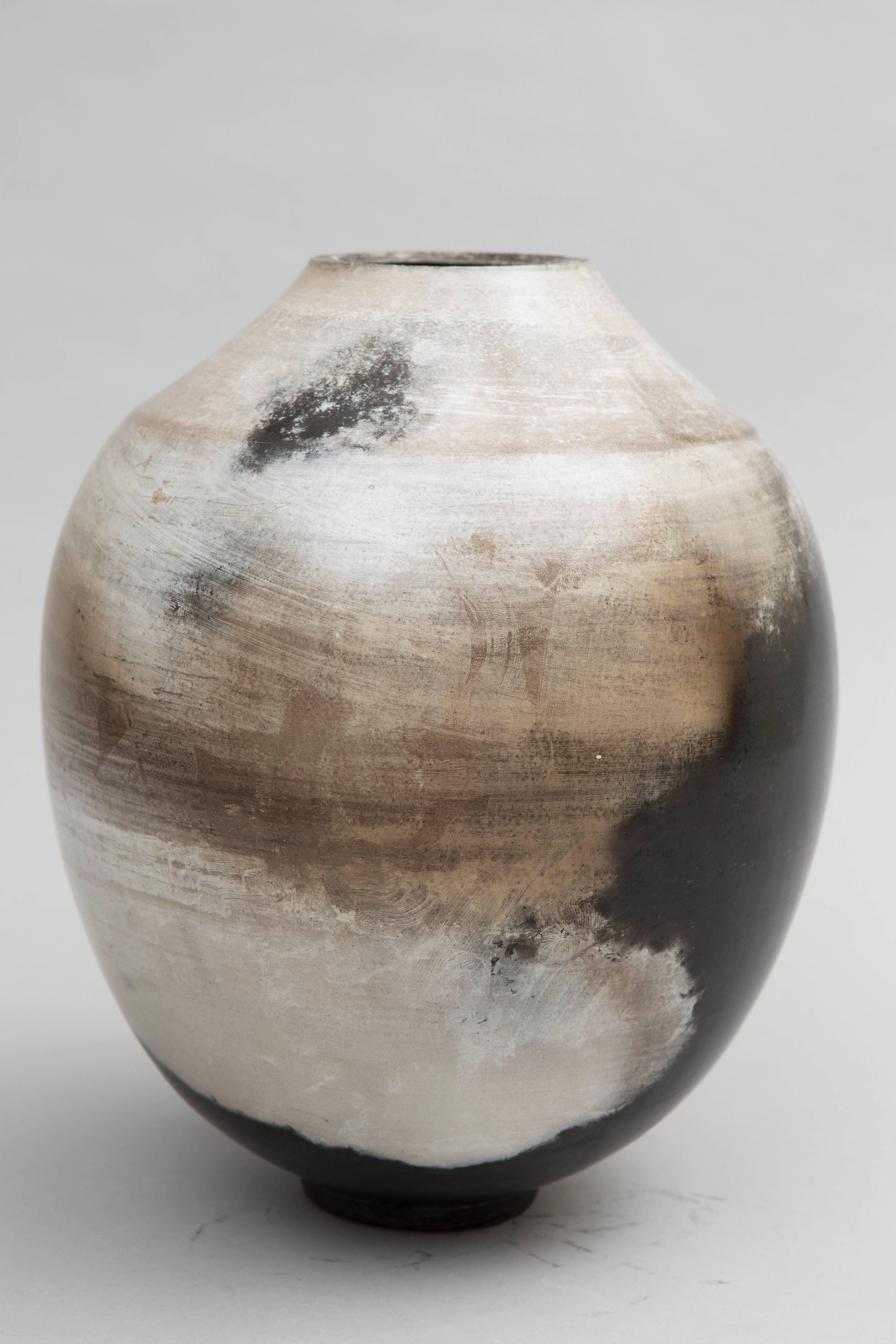 French Contemporary ‘2015’ Kintzugi Smoke Fired Vase One of a Kind, Karen Swami