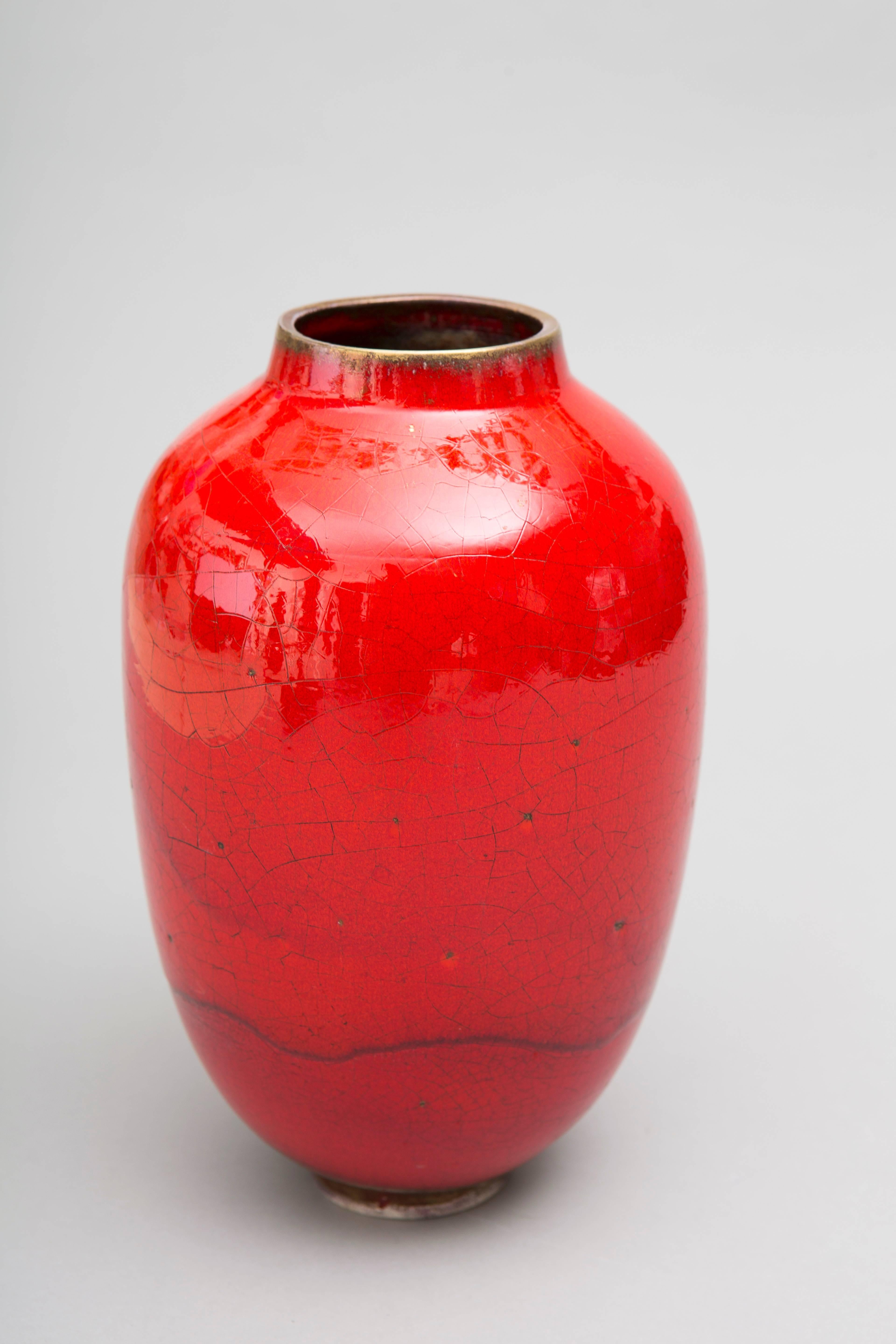 French Contemporary '2015' Porcelain Red and Gilt Urn, One of a Kind, Karen Swami For Sale