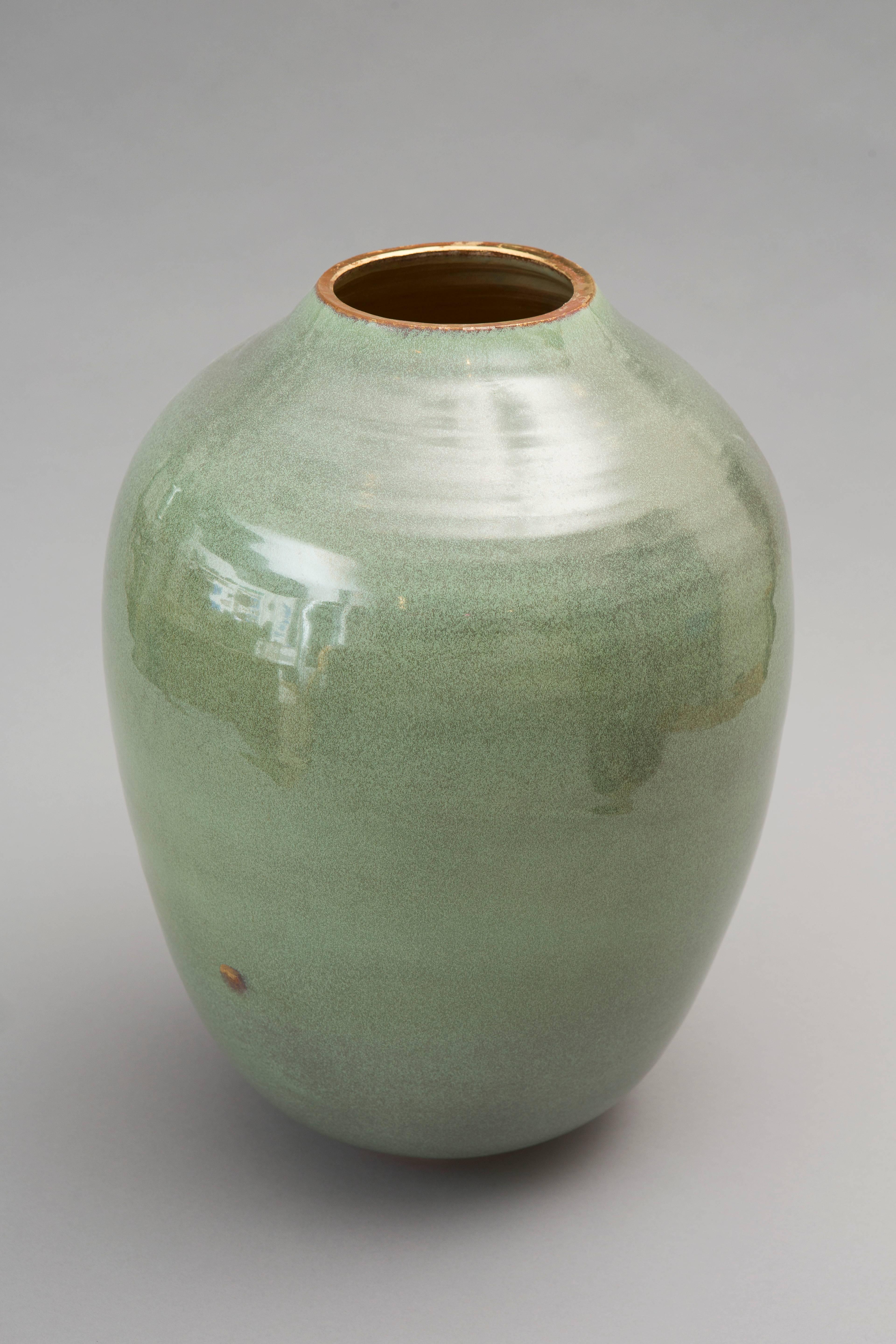 French Contemporary 2015, Green Celadon Vase, One of a Kind, Karen Swami For Sale