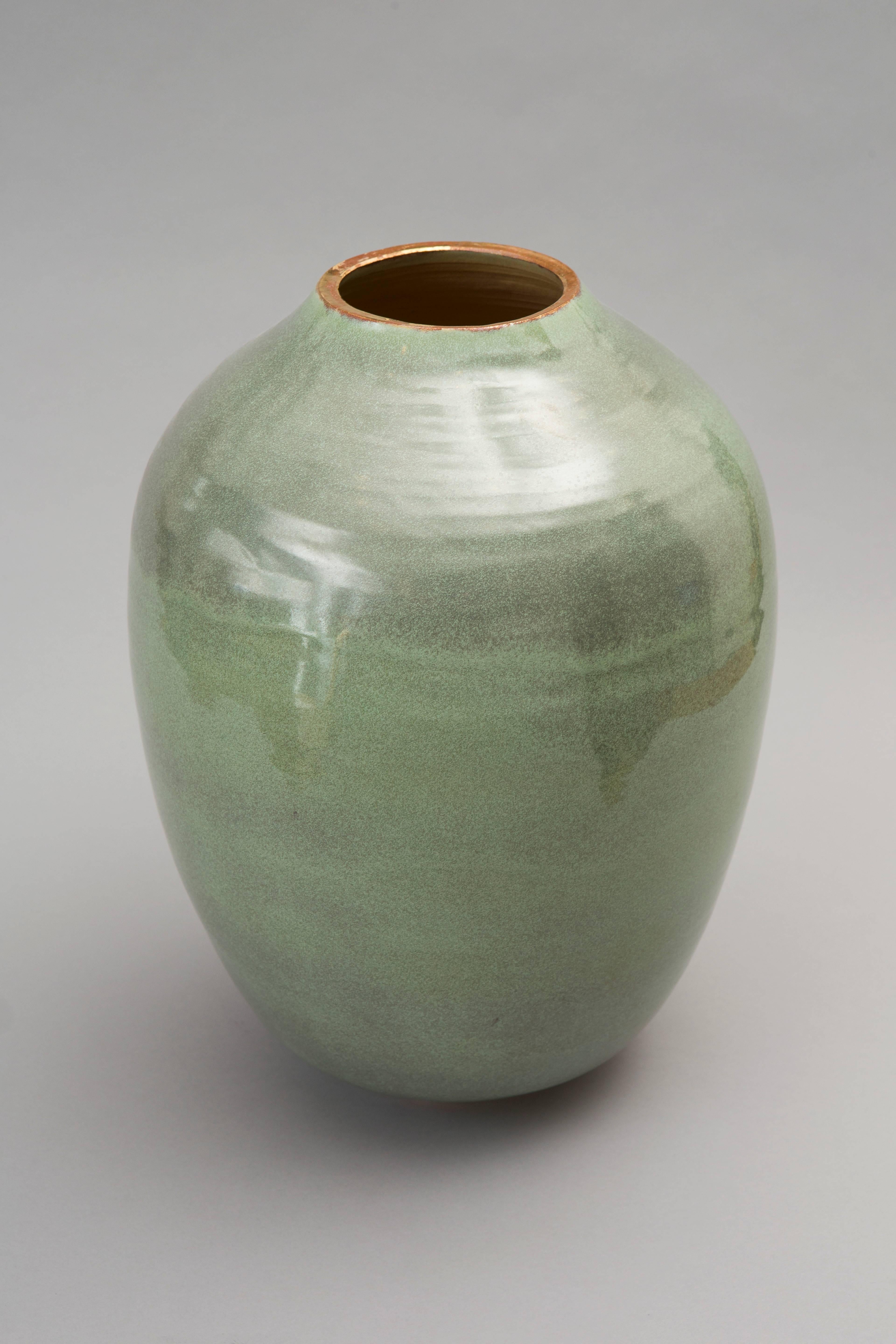 Gilt Contemporary 2015, Green Celadon Vase, One of a Kind, Karen Swami For Sale