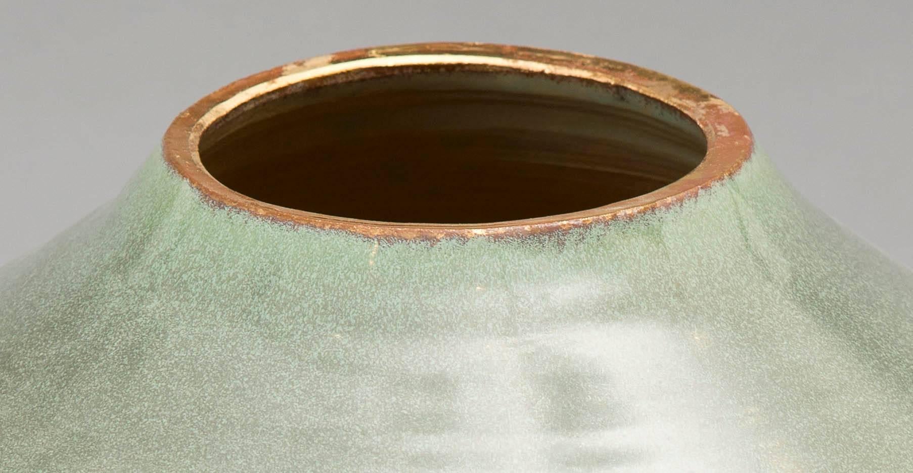 Ceramic Contemporary 2015, Green Celadon Vase, One of a Kind, Karen Swami For Sale