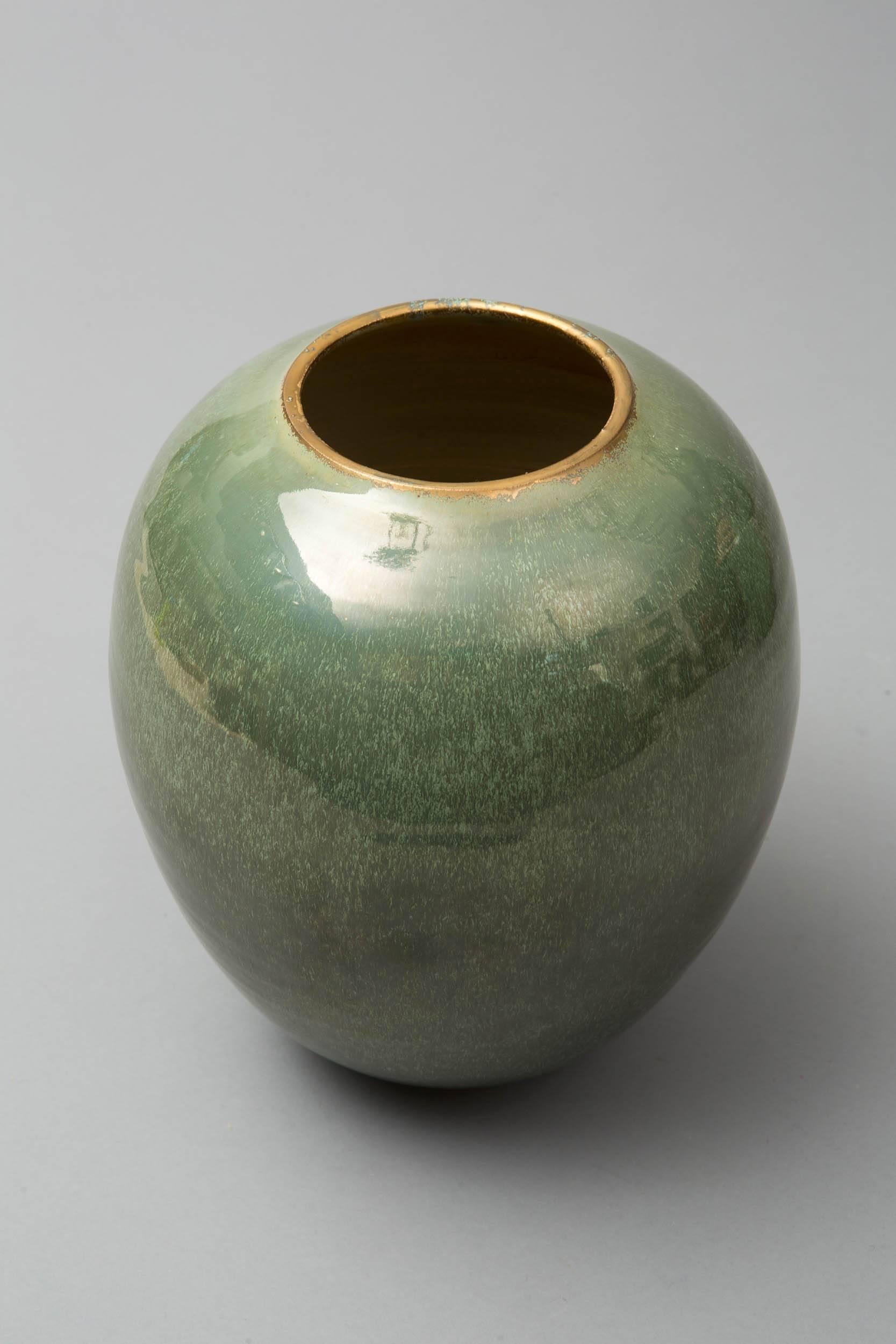 French Contemporary 2015 Green Celadon Vase, One of a Kind, Karen Swami