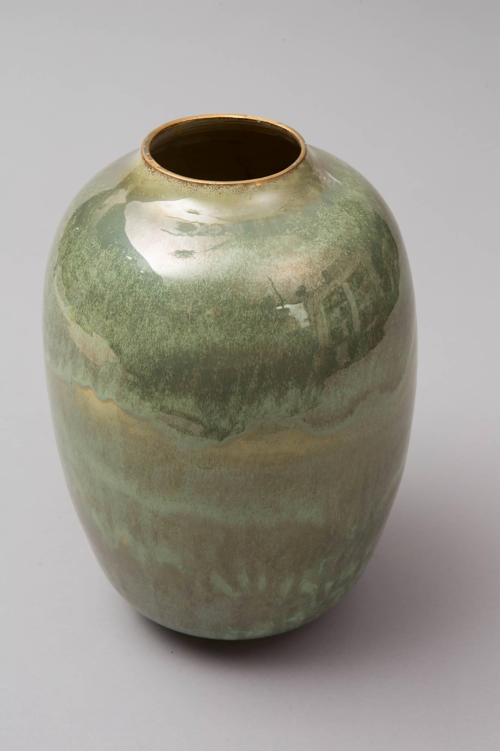 French Contemporary 2015 Green Celadon Vase, One of a Kind, Karen Swami