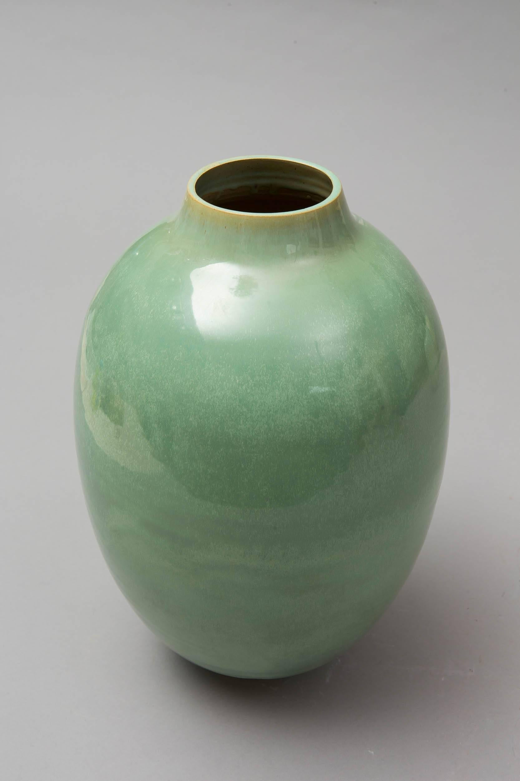 French Contemporary, 2015 Green Celadon Vase, One of a Kind, Karen Swami For Sale