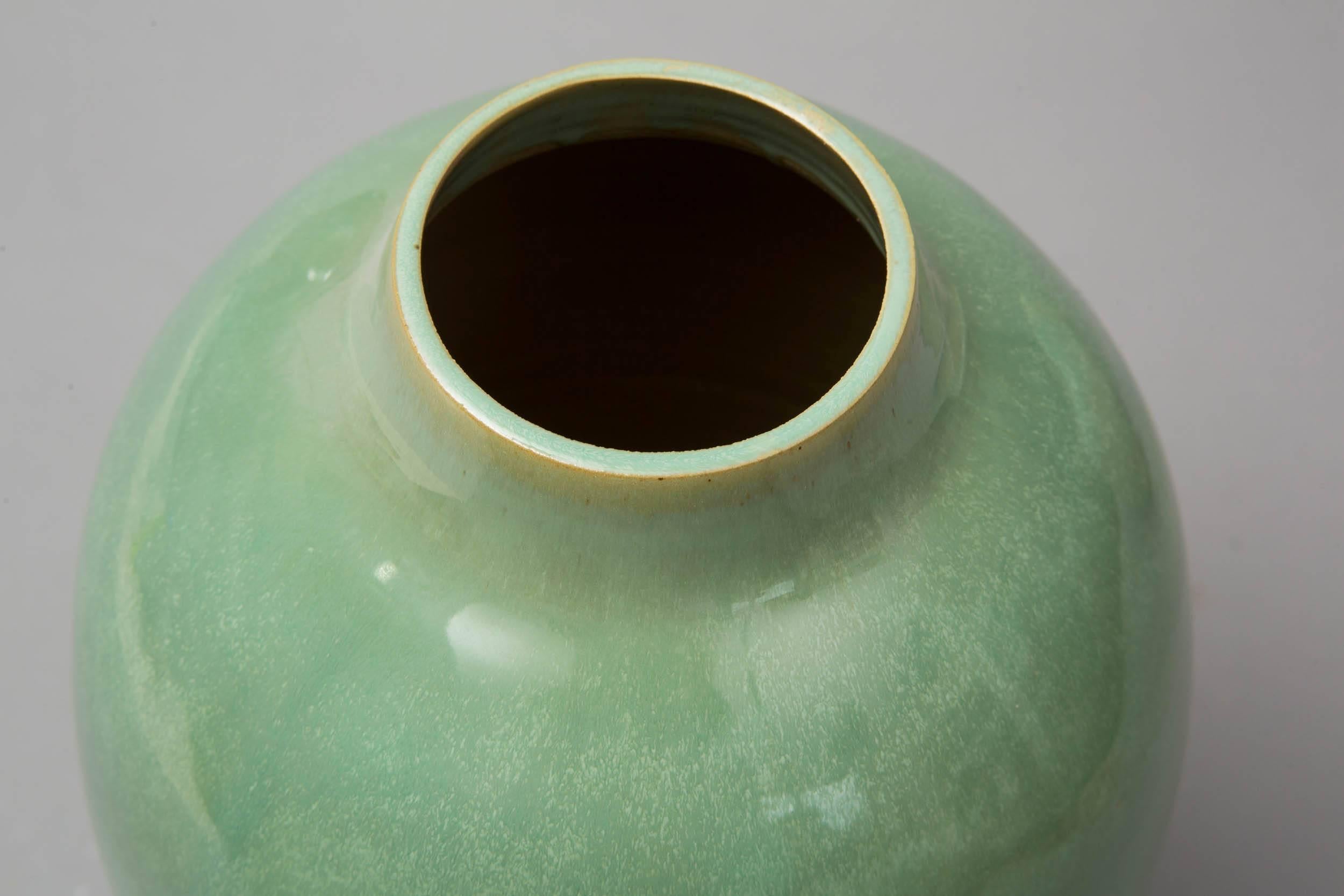 Enameled Contemporary, 2015 Green Celadon Vase, One of a Kind, Karen Swami For Sale