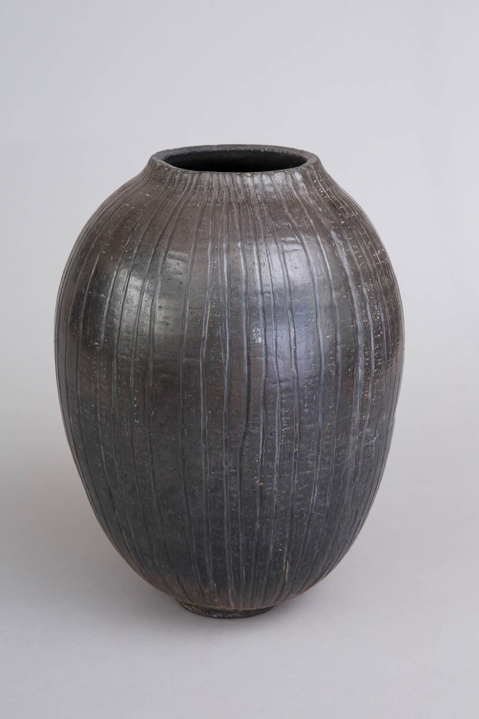 French Contemporary ‘2016’ Kintzugi Smoke Fired Vase One of a Kind, Karen Swami For Sale