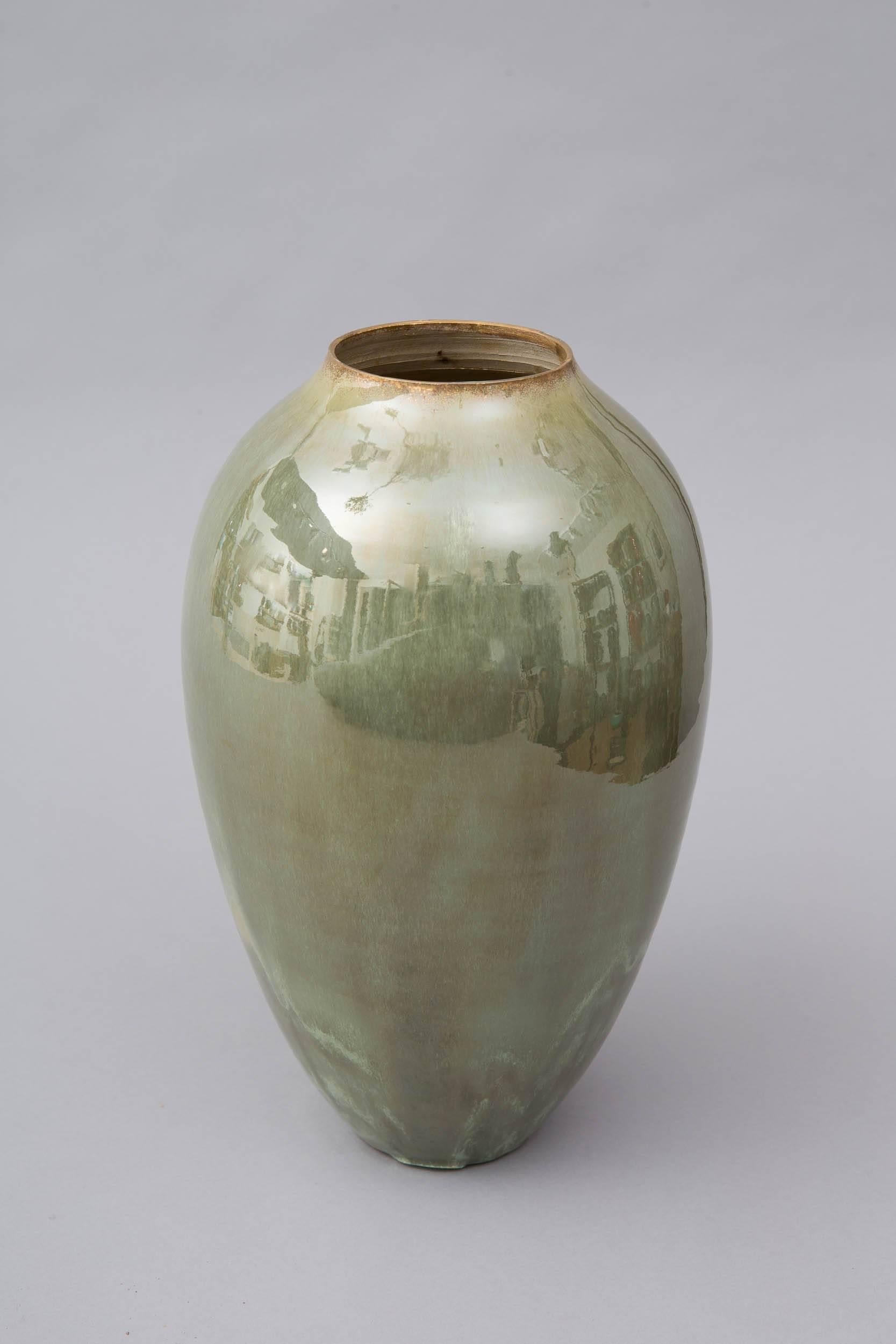 Gilt Contemporary 2015 Green Celadon Vase, One of a Kind, Karen Swami