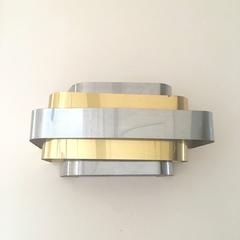 Pair of 1970s Paul Evans Style Chrome and Brass Sconces