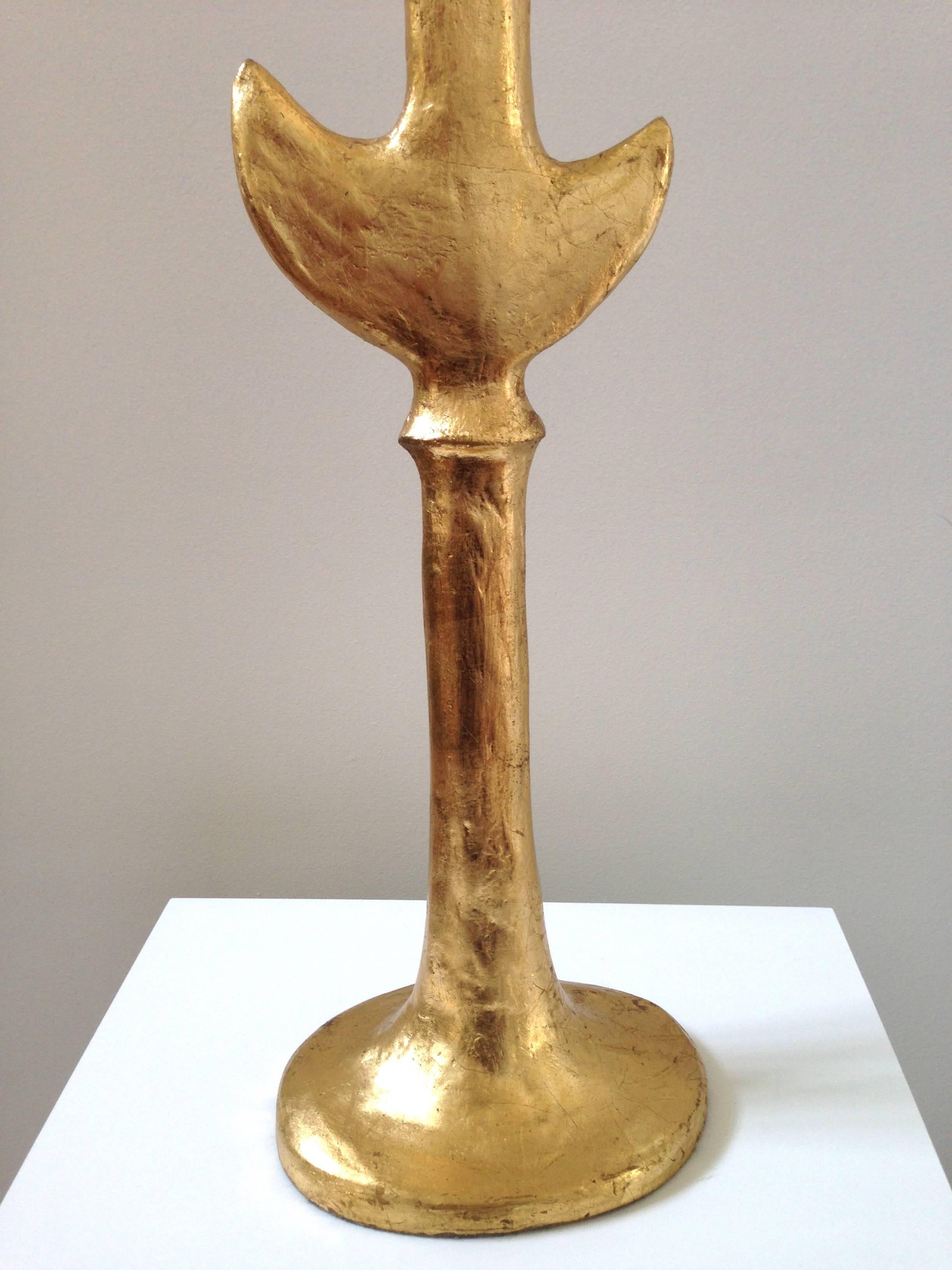 Gold Leaf Pair of Giacometti Style Lamps For Sale