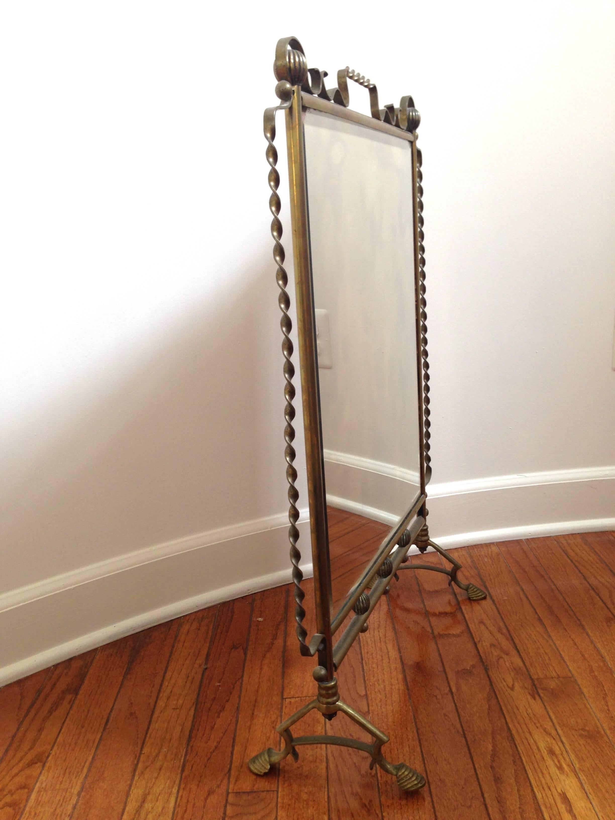 French Mirrored Fire Screen in the Style of Raymond Subes or Gilbert Poillerat In Good Condition For Sale In Ashburn, VA
