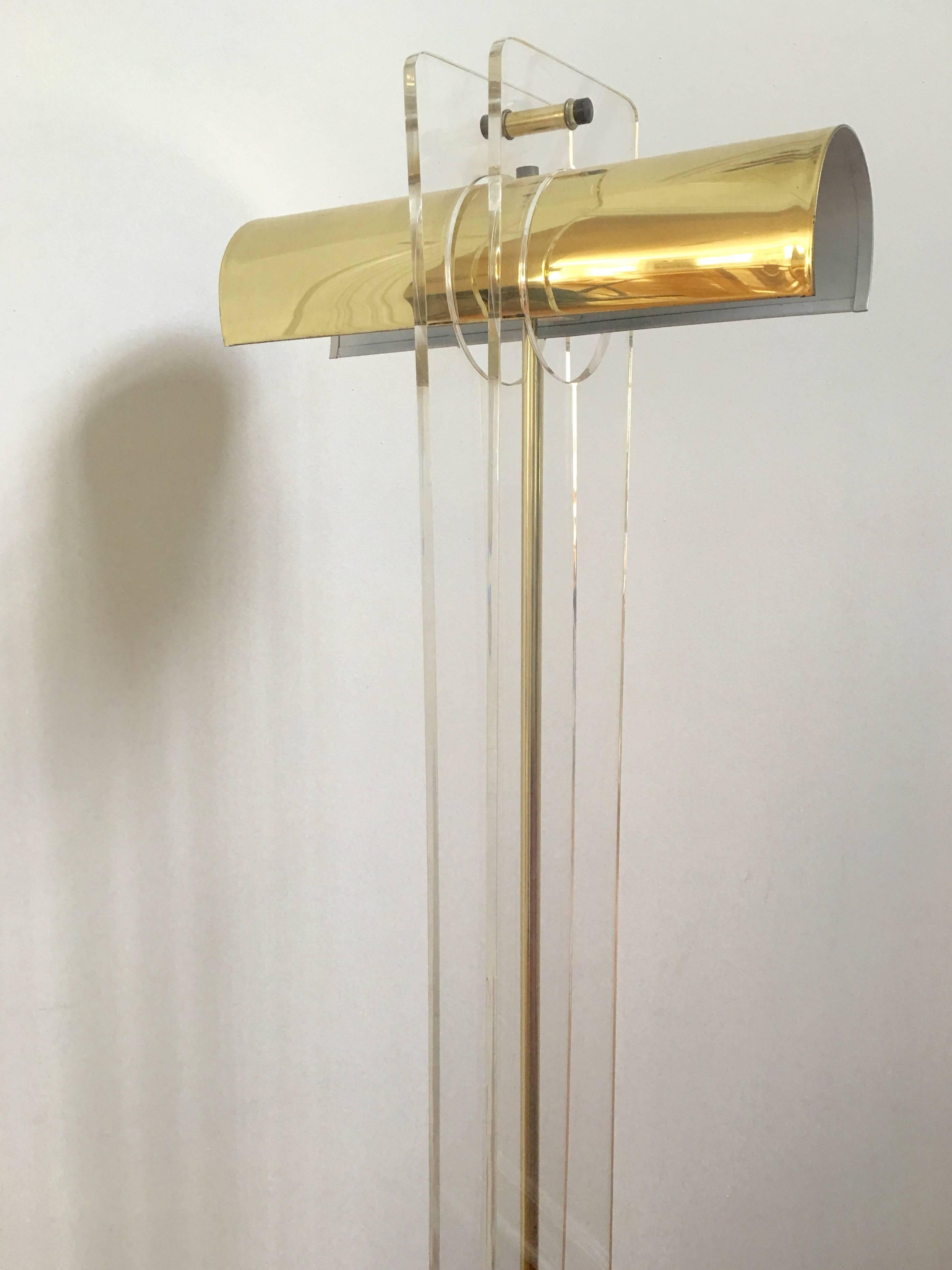 Modern Pierre Cardin Style Brass and Lucite Floor Lamp For Sale