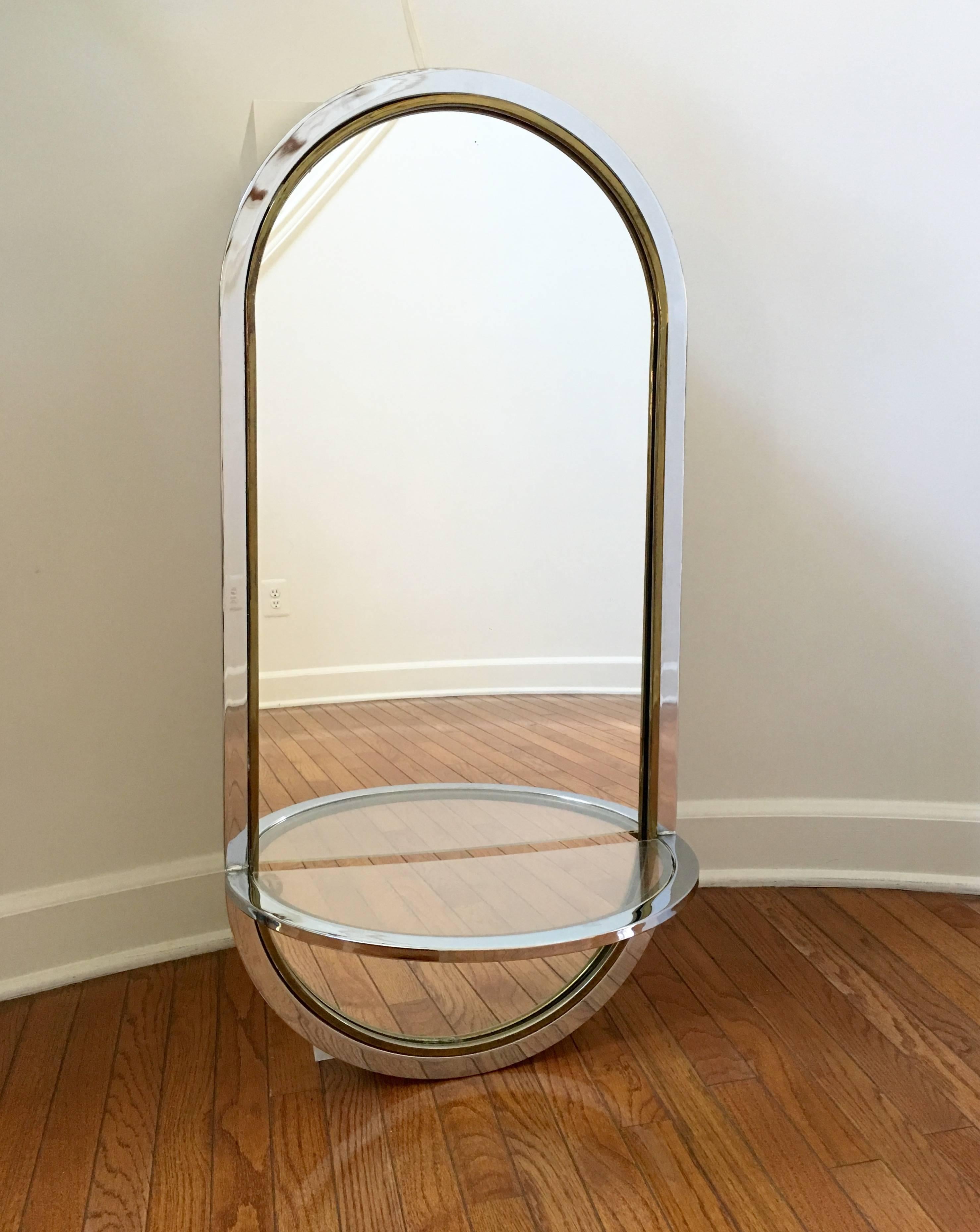 Modern Chrome, Brass and Lucite Oval Mirror For Sale
