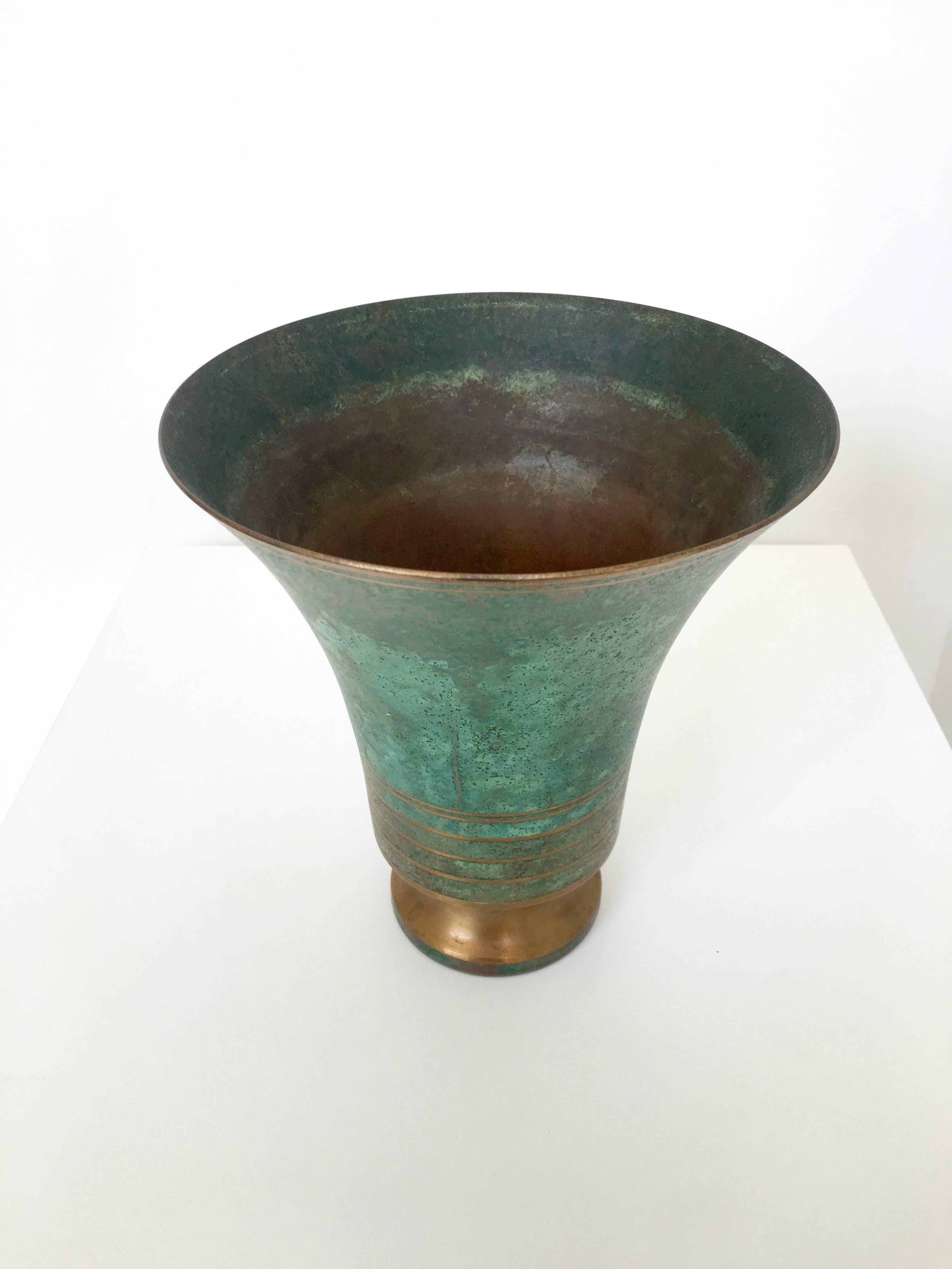 Modern Carl Sorensen Bronze Verdigris Vases, Signed For Sale