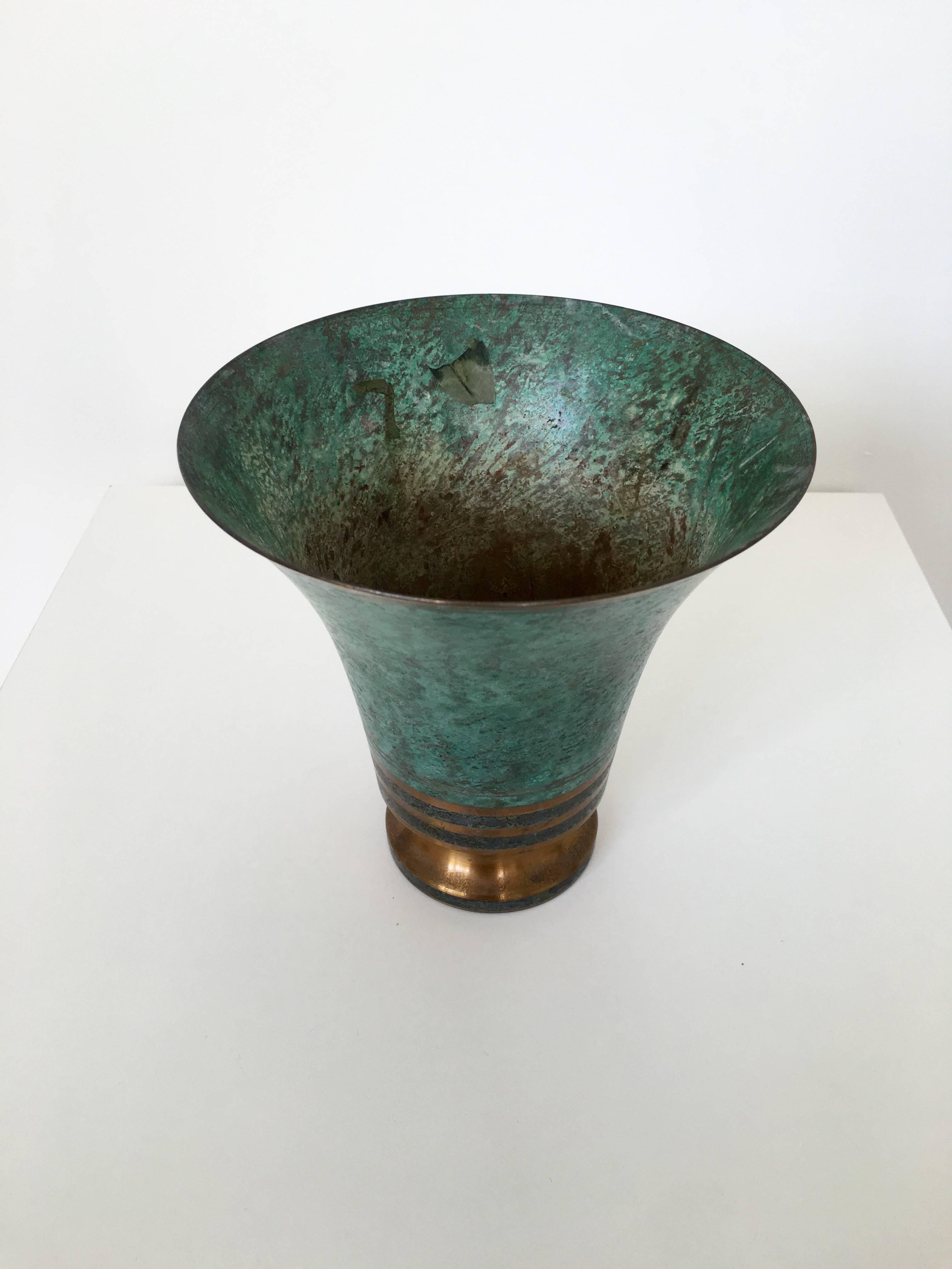 Carl Sorensen Bronze Verdigris Vases, Signed In Good Condition For Sale In Ashburn, VA