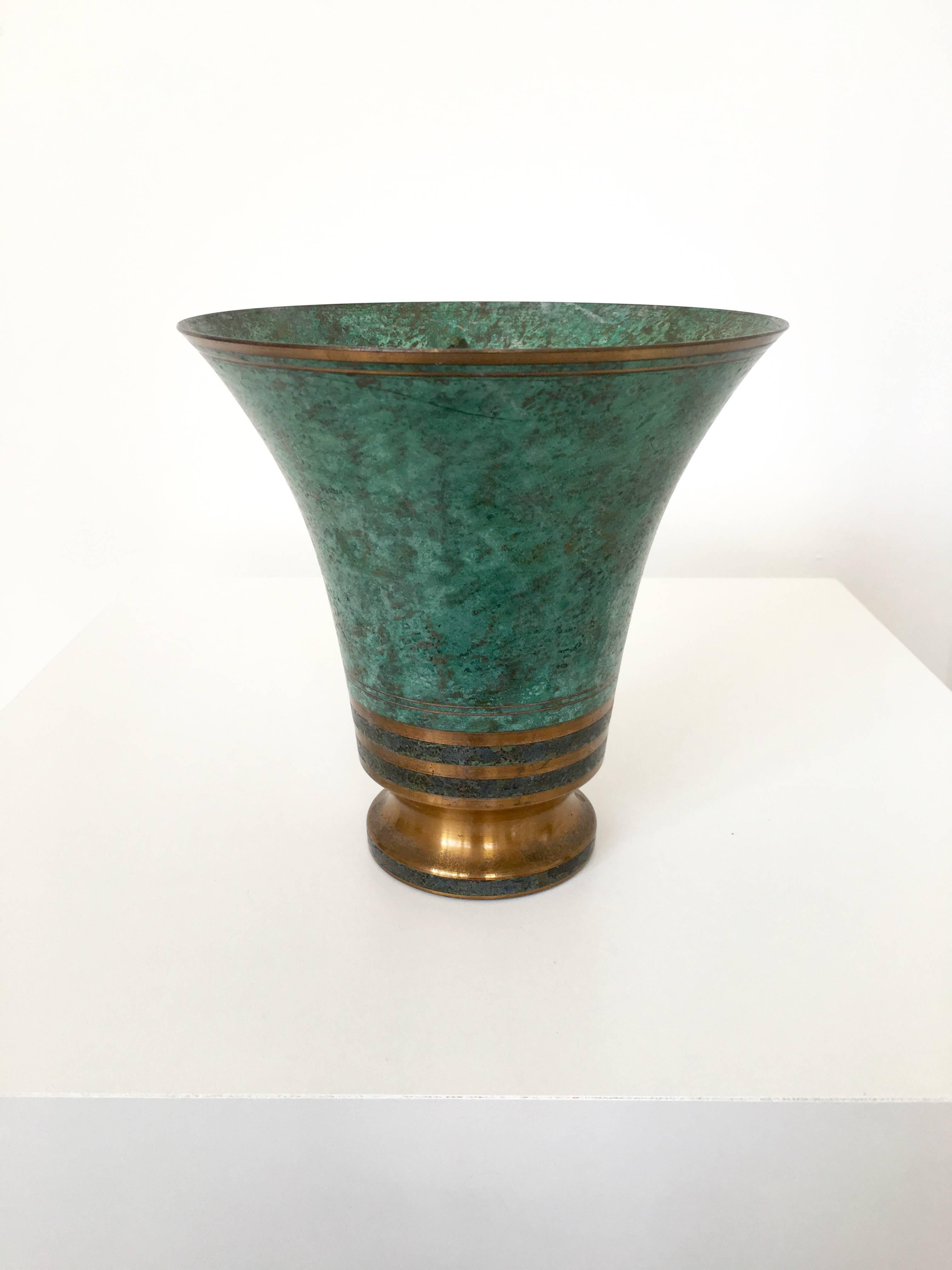 Mid-20th Century Carl Sorensen Bronze Verdigris Vases, Signed For Sale