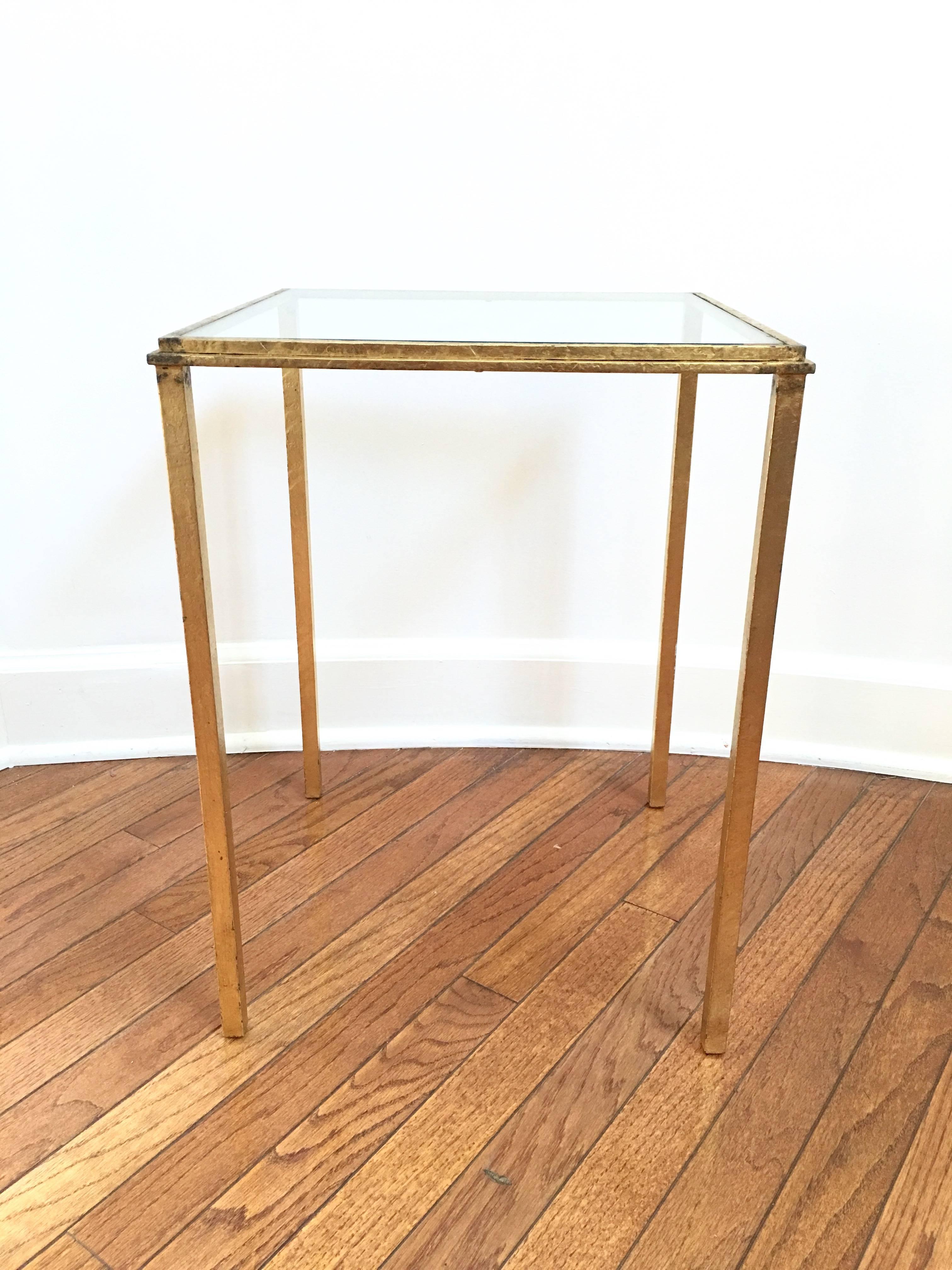 Gilt Pair of Gilded Iron and Glass French Tables