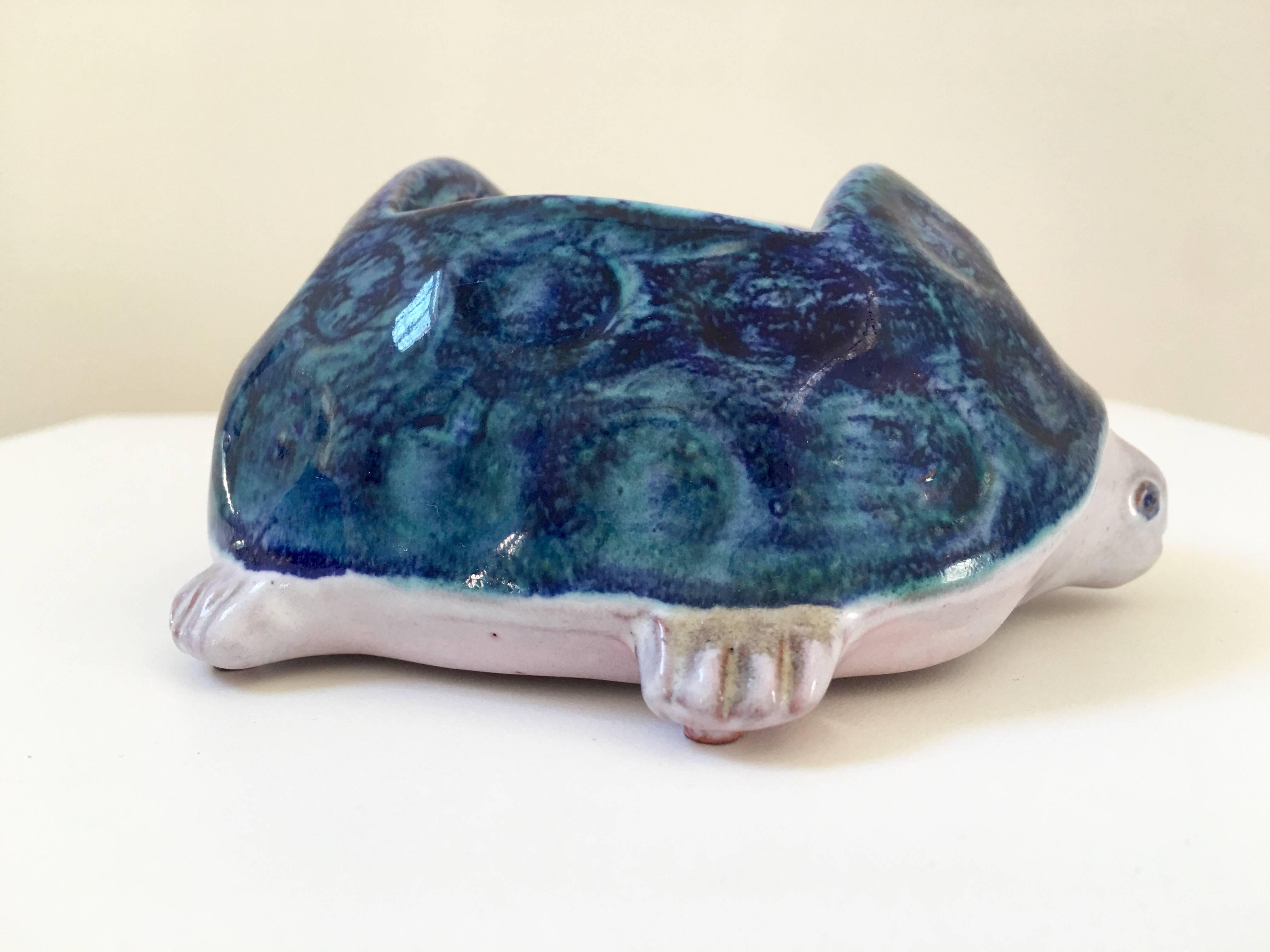 Modern Turtle Ceramic Sculpture by Robert & Jean Cloutier, Signed For Sale