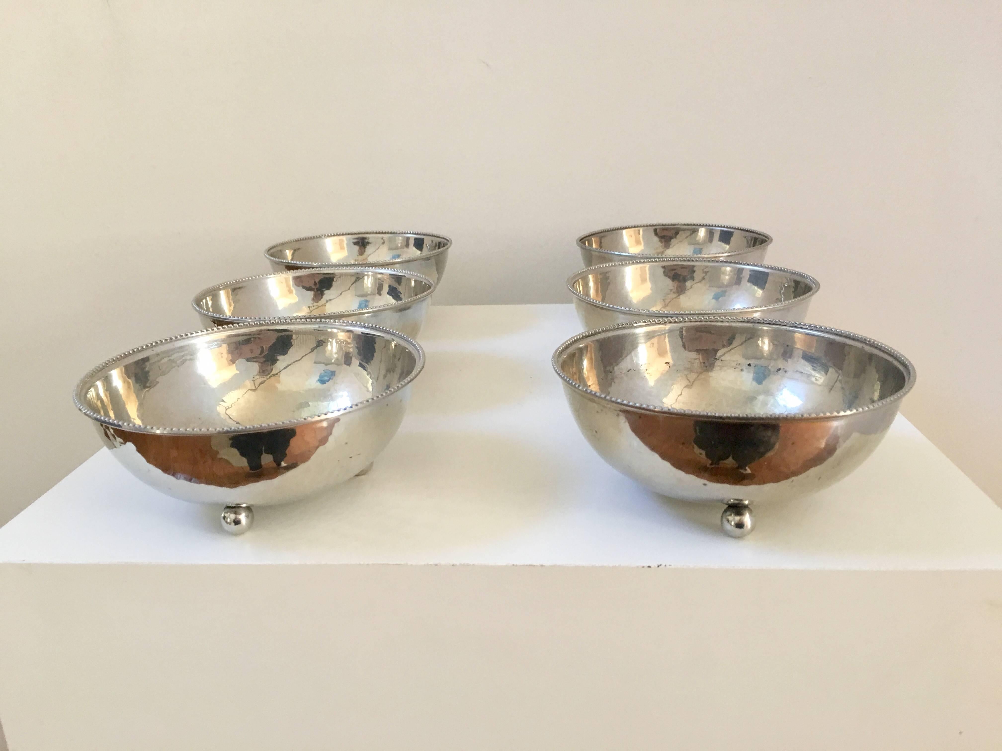 Arts and Crafts Set of Six Just Andersen Bowls, Signed For Sale