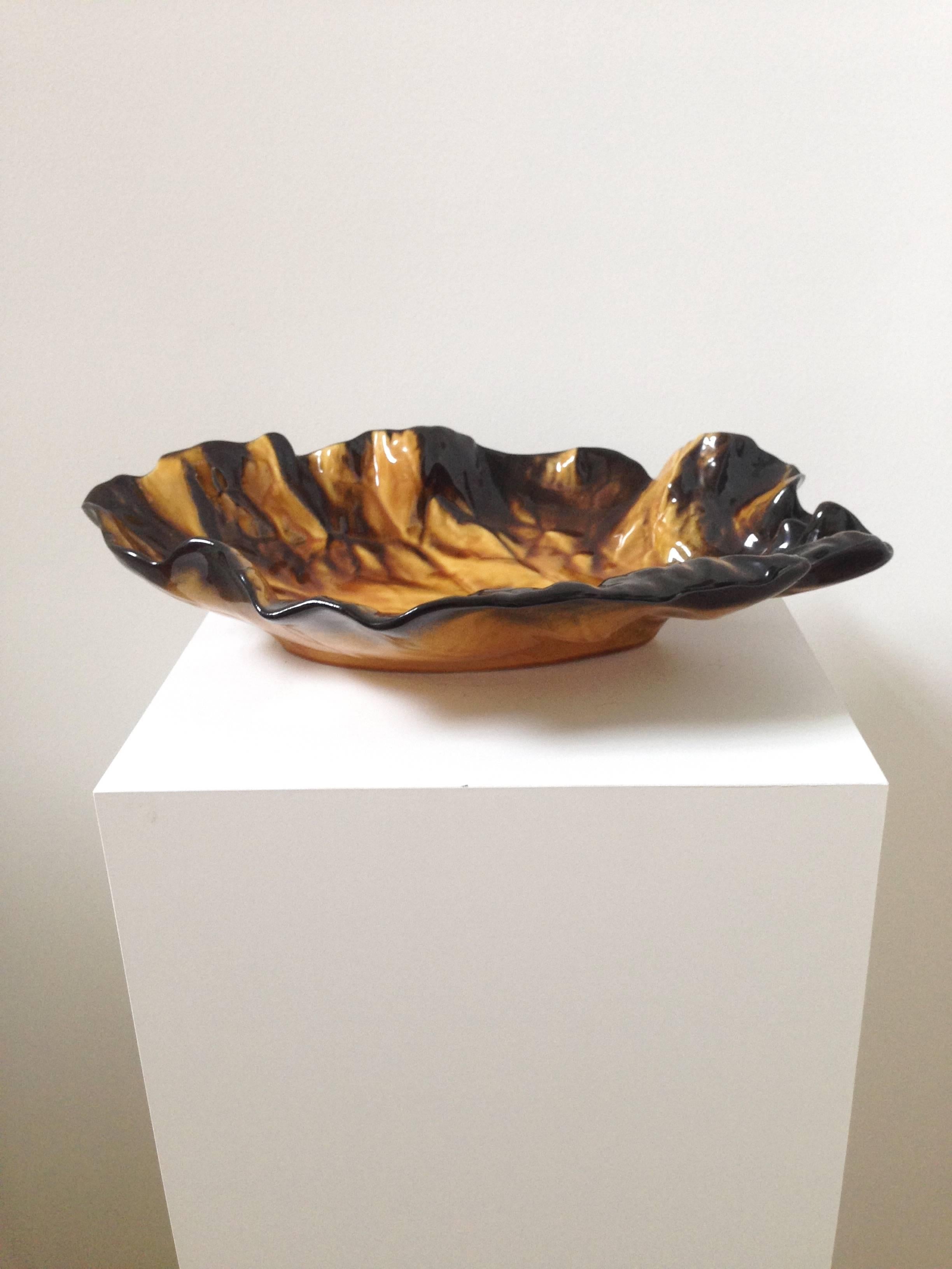 Large Pol Chambost Fall Leaf Ceramic Bowl, Signed In Excellent Condition For Sale In Ashburn, VA