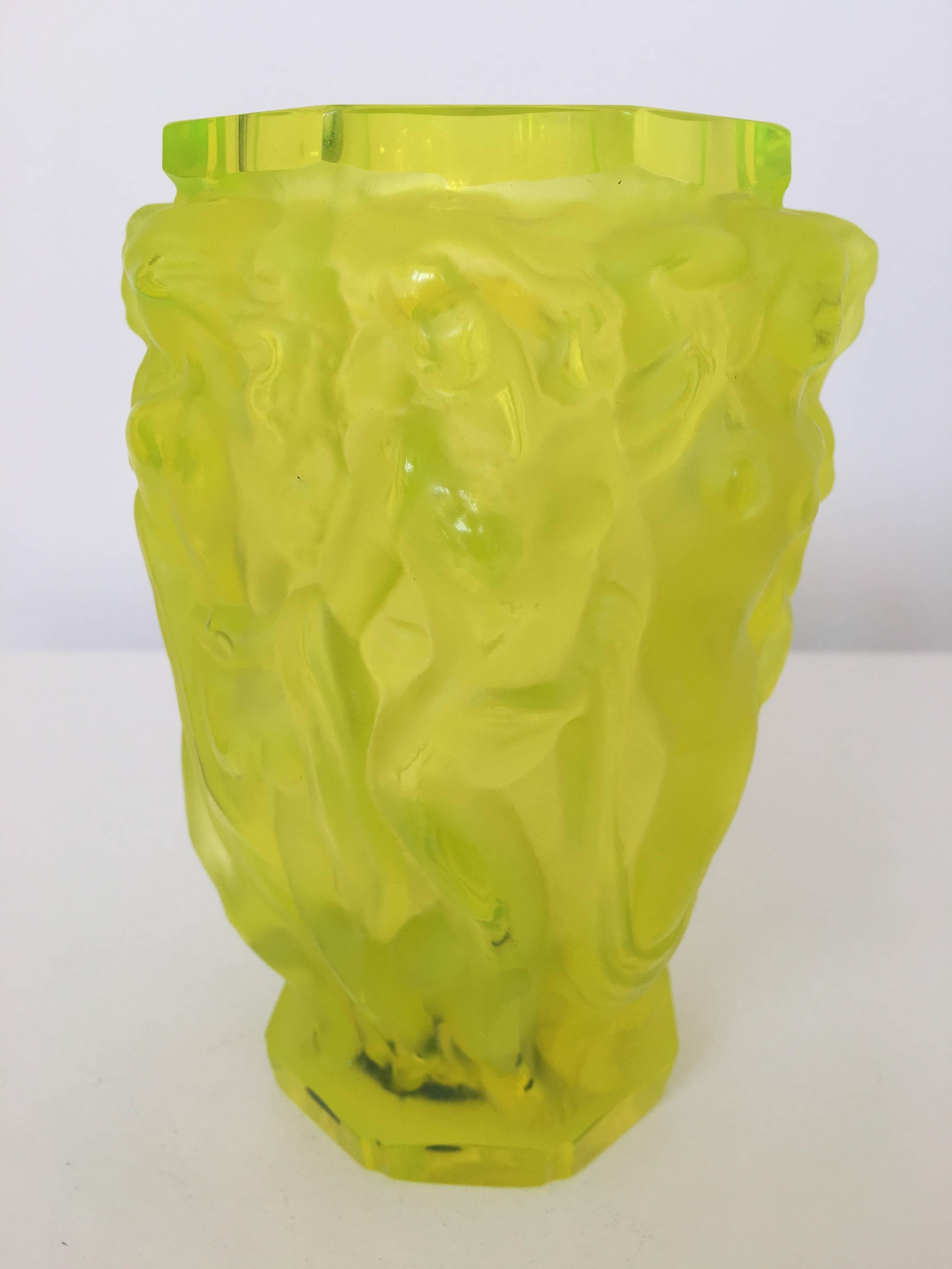 Glass Czech Art Deco Neon Citrus Vase For Sale