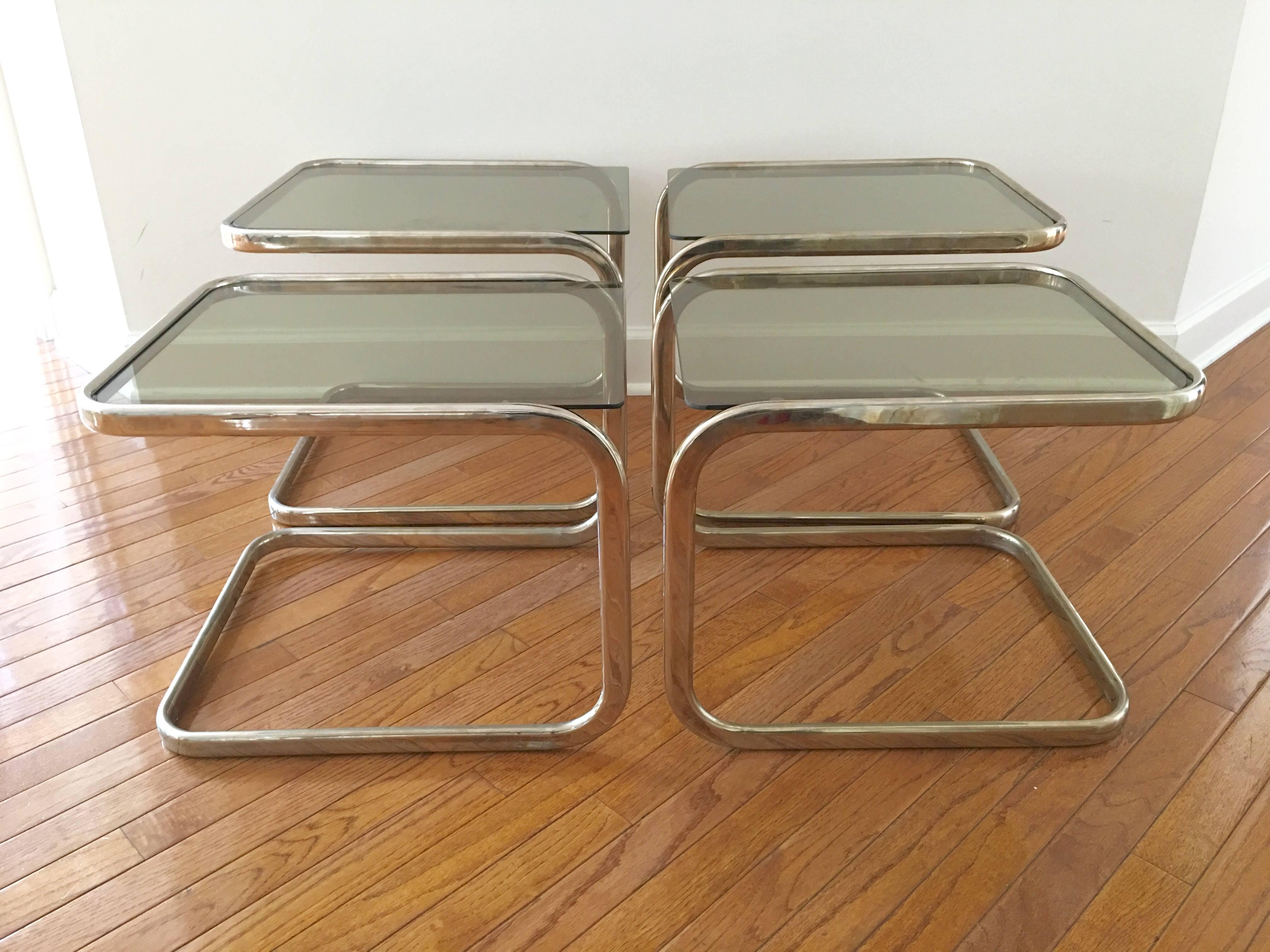 Pair of Brass and Glass Nesting Tables For Sale 2
