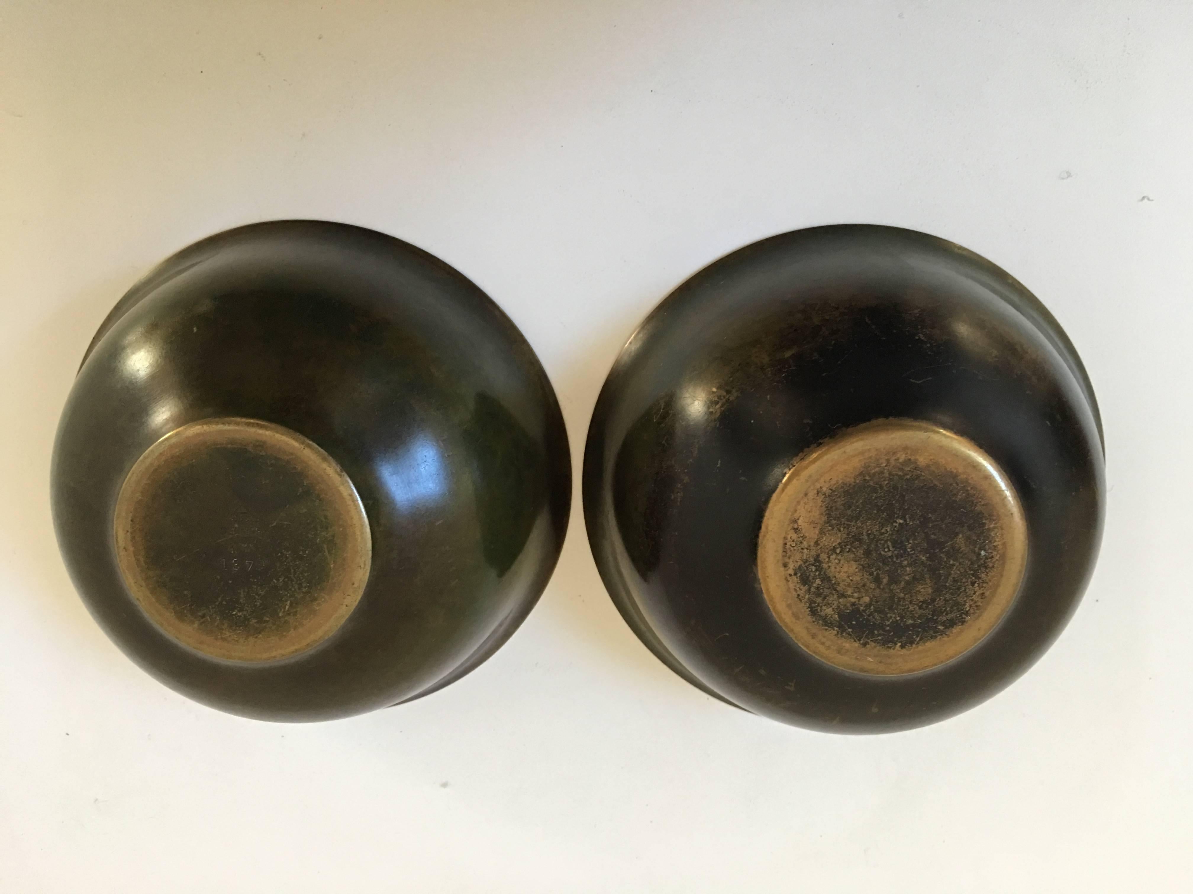 Arts and Crafts Pair of Just Andersen Bronze Bowls, Signed For Sale