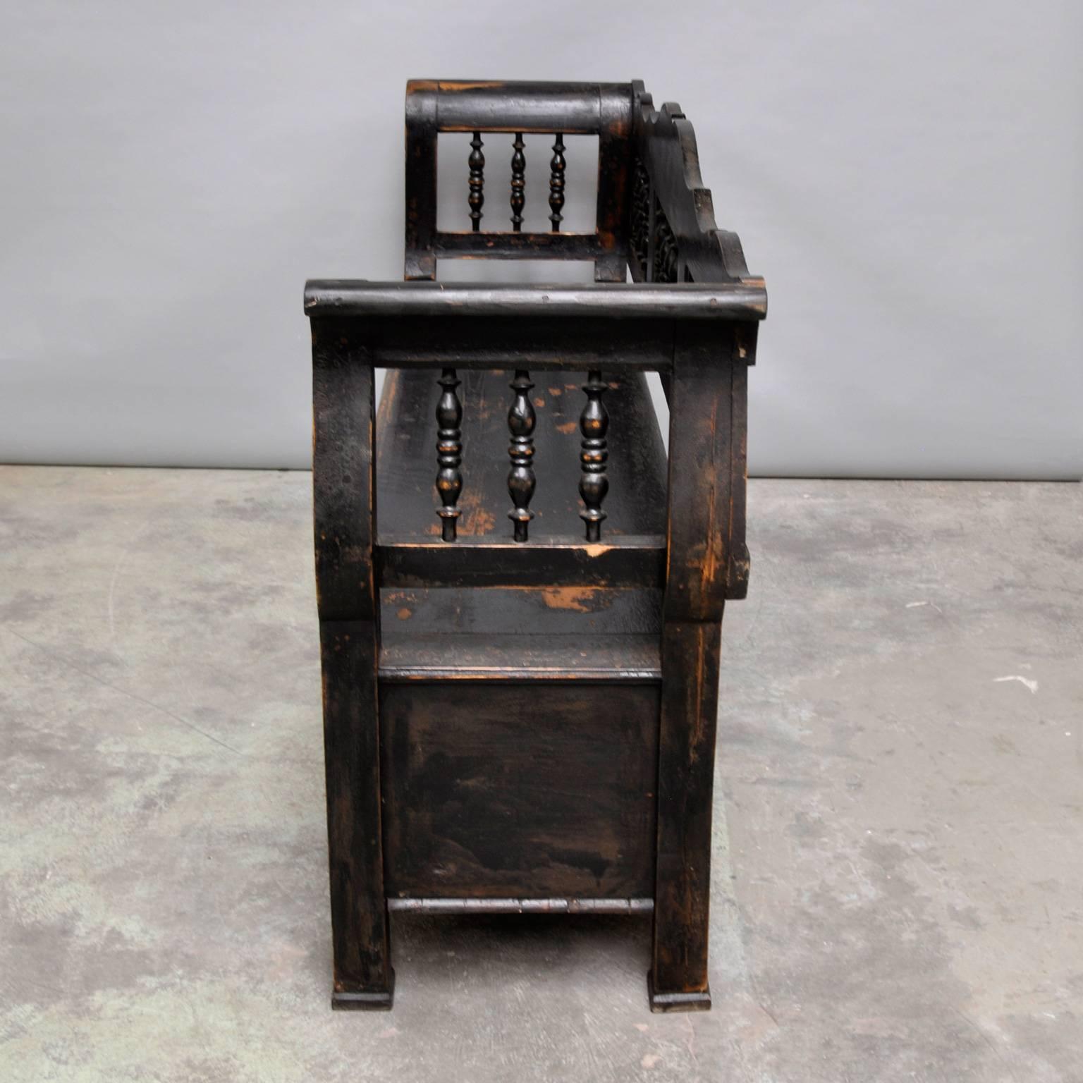Painted Antique Storage Bench with Original Black Paint, circa 1900